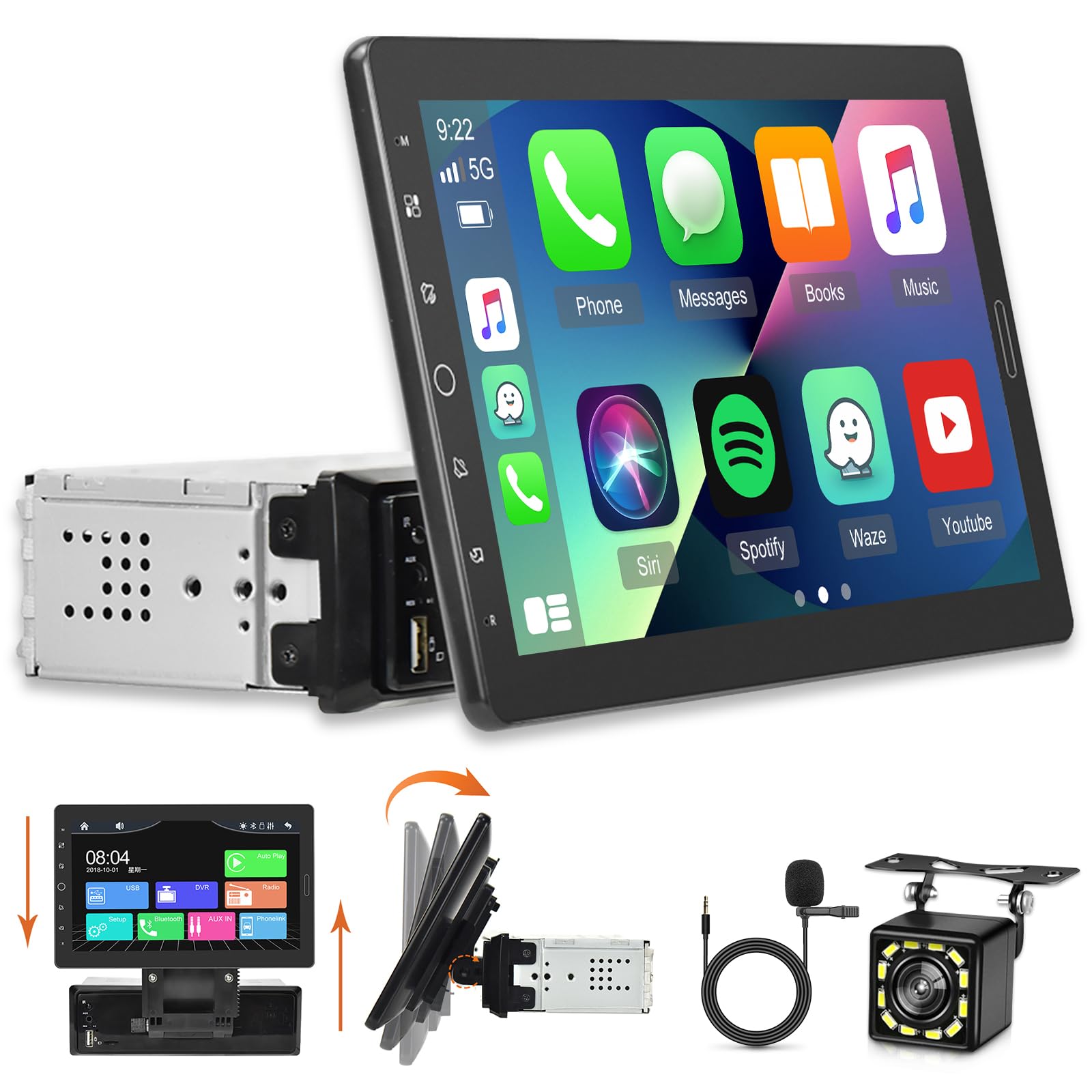 10.1 Inch Single Din Car Stereo With Carplay And Android Auto, Detachable Touch Screen Radio With Mirror Link/1080P/Eq Audio/Swc