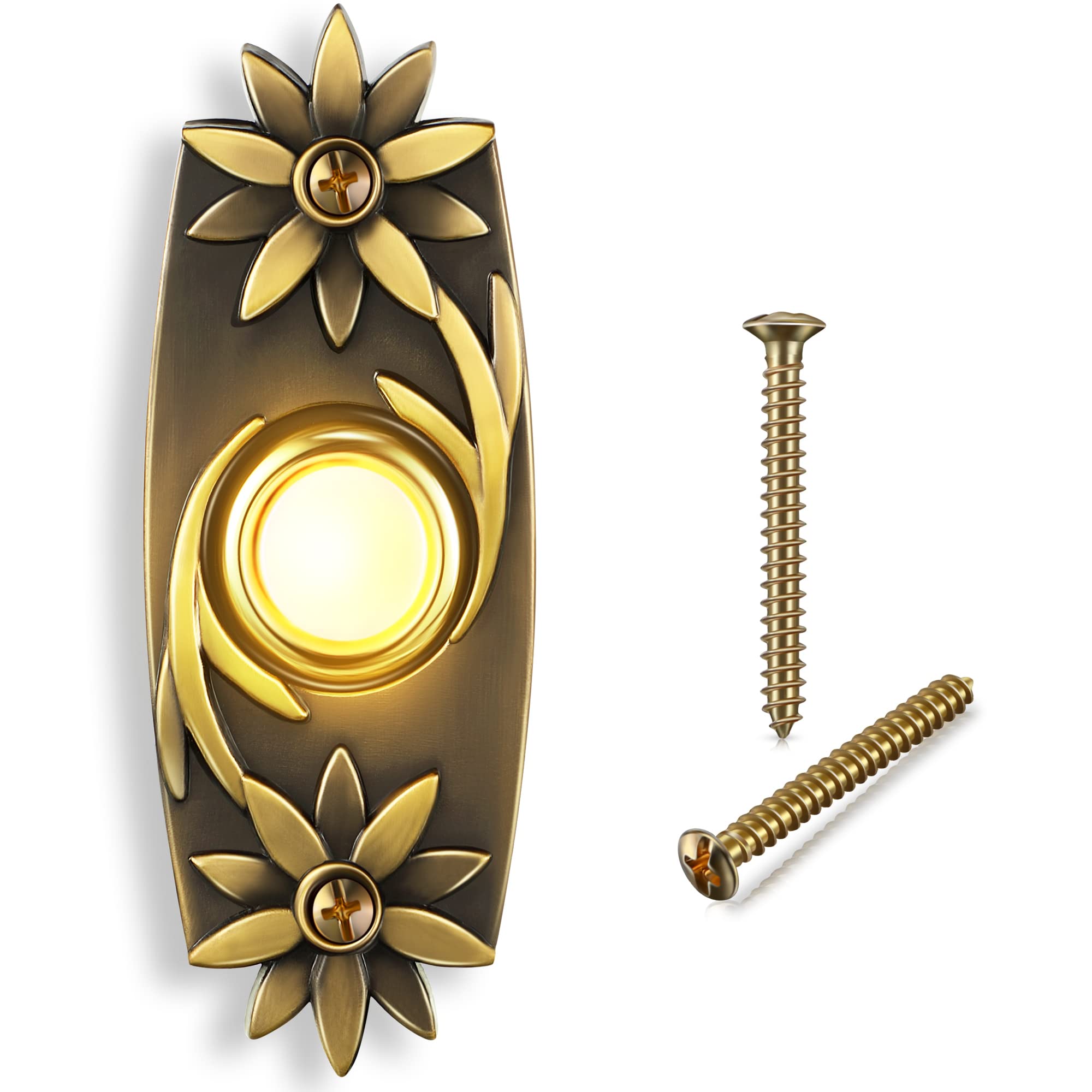 Heavy Duty Metal Doorbell Push Button, Antique Brass Bronze Wired Doorbell Button Led Lighted Up Doorbell For Home Front Door (A