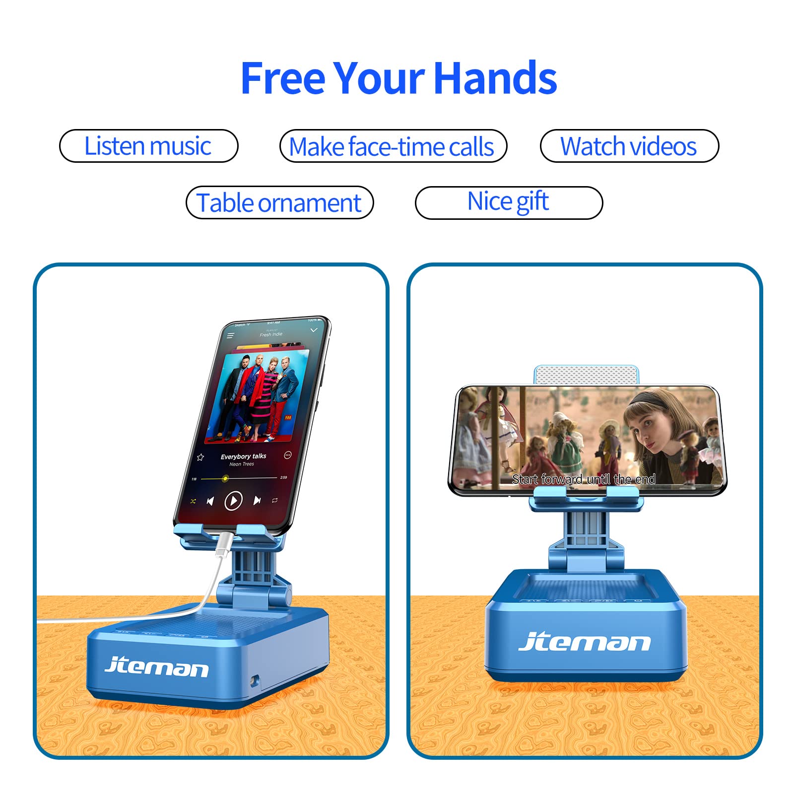 Jteman Phone Stand With Wireless Bluetooth Speaker, Hd Surround Sound Bluetooth Speaker For Desk Perfect For Home Kitchen Gadget