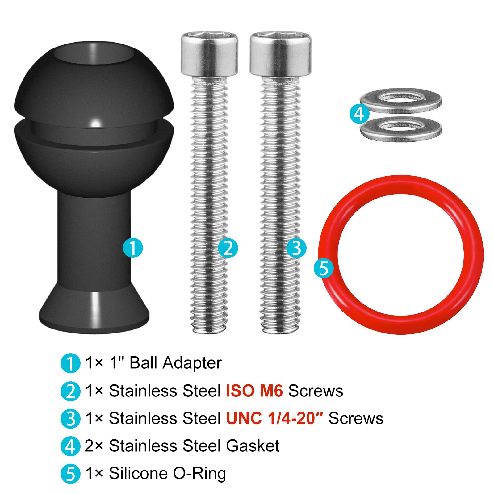 Minifocus 1'' Ball Adapter With M6 & 1/4'' Threaded Stud, Aluminum Alloy Fixed Ballhead Mount Adapter For Action Camera & Camcor