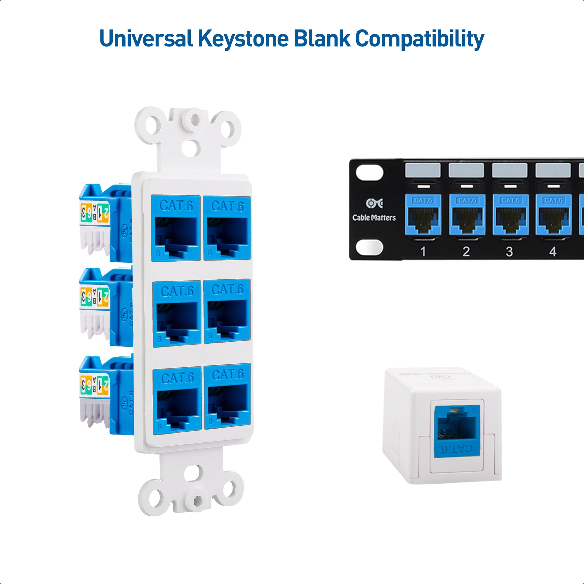 Cable Matters [UL Listed] 25 Pack 10Gbps Rapid Install Cat6 Keystone Jacks, Slim Profile Ethernet Keystone Jack, RJ45 Keystone Jack with Punch Down Stand, Blue (Model 180070)