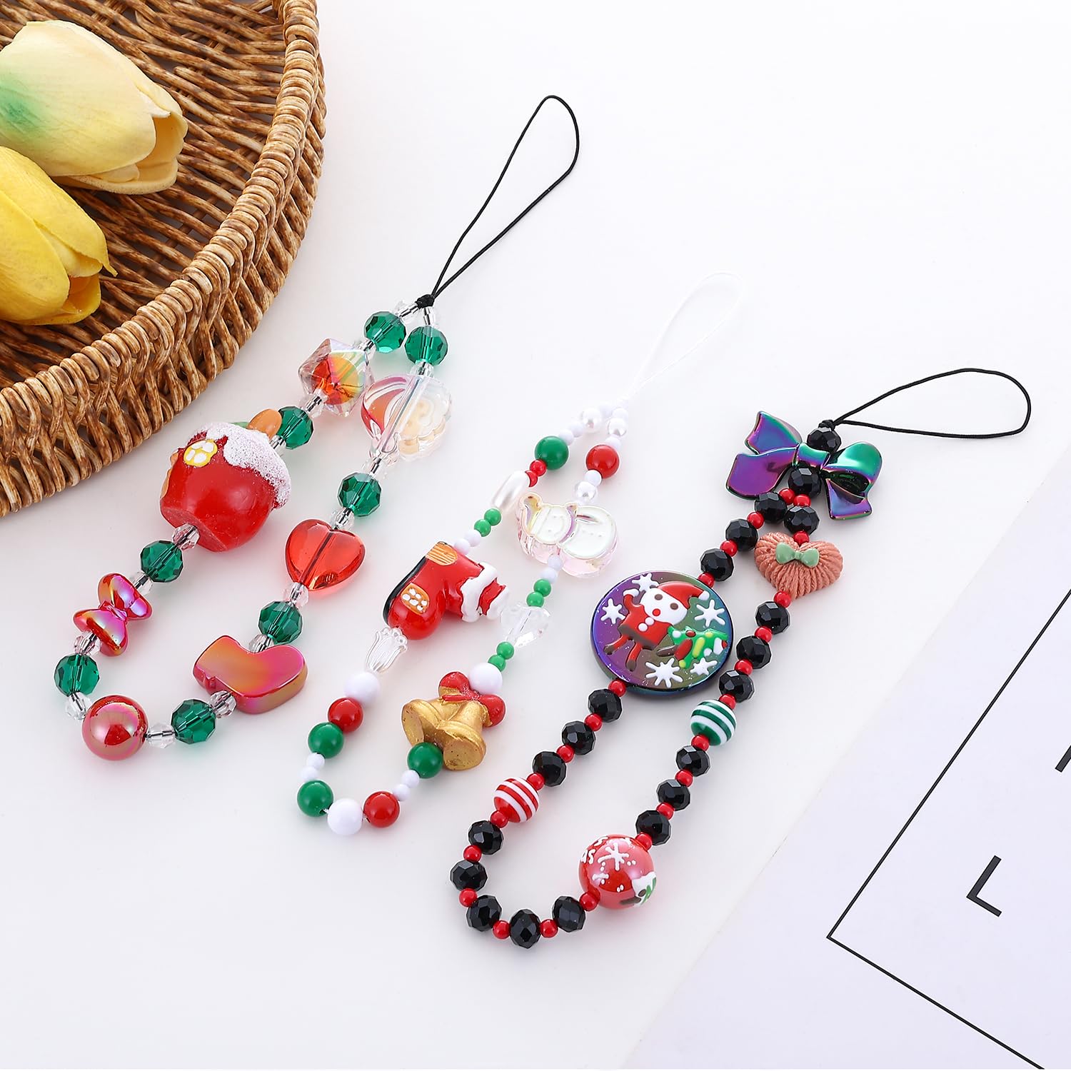 Taouzi 3 Pieces Christmas Phone Charm Christmas Phone Lanyard Wrist Strap Fashion Cell Phone Chains Strap Keychain Lanyard For W