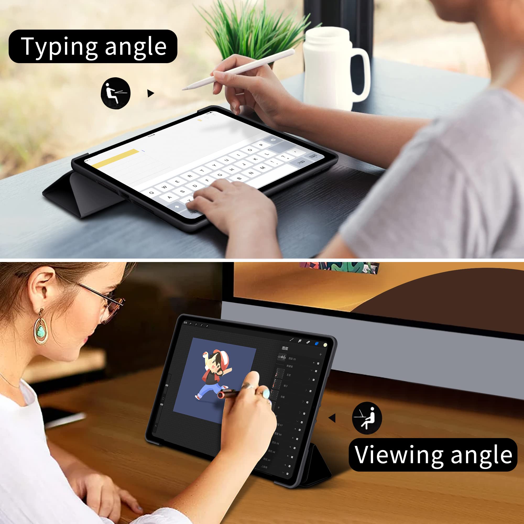 Protutab Case Compatible With Ipad 9Th Generation, Auto Wake&Sleep Slim Trifold Stand Case Compatible With Ipad 8Th Generation (