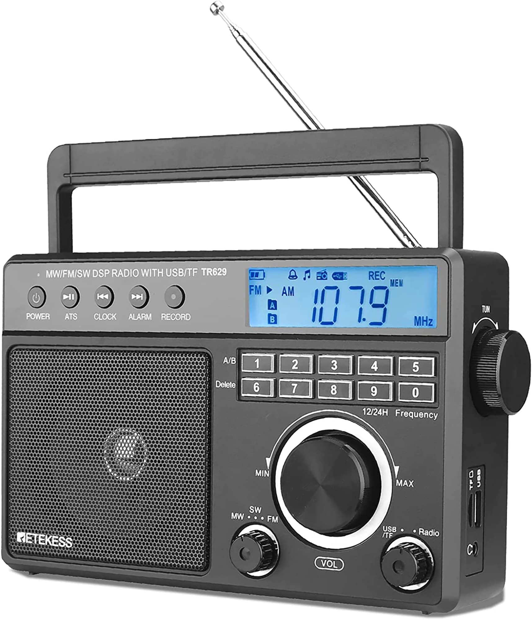 Retekess Tr629 Portable Shortwave Radios, Digital Radio Am Fm Plug In With Dsp, Support Backlight Lcd Display, Digital Tuning And Preset, Usb, Micro Sd, Clock, Recorder