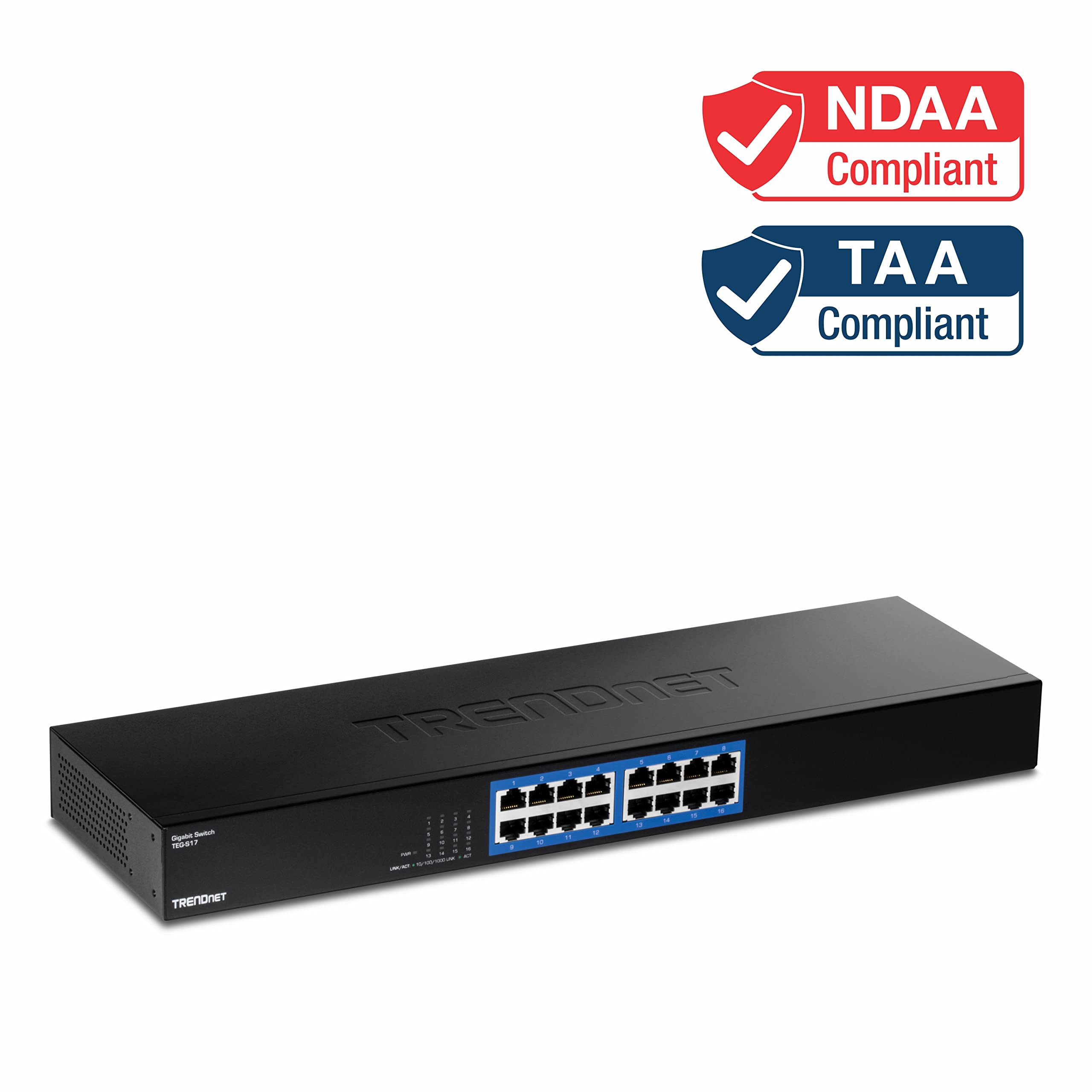 Trendnet 16 Port Gigabit Switch, Teg S17, 16 X Gigabit Rj 45 Ports, 32Gbps Switching Capacity, Fanless Design, Metal Enclosure,