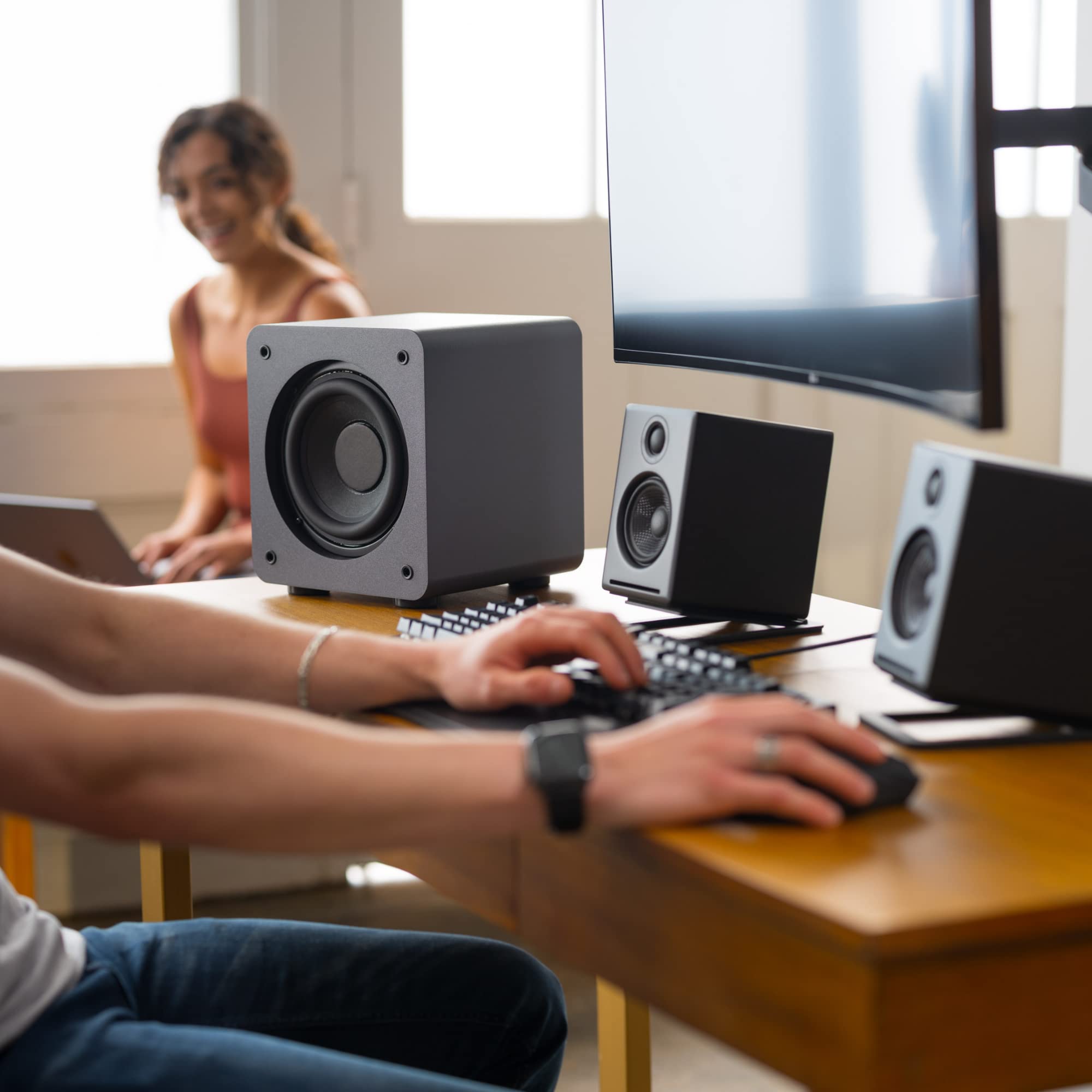 Audioengine S6 210W Compact Powered Mini Subwoofer  Powerful Bass In A Small Package   Great For Desktops, Apartments, Offices And Gaming Setups