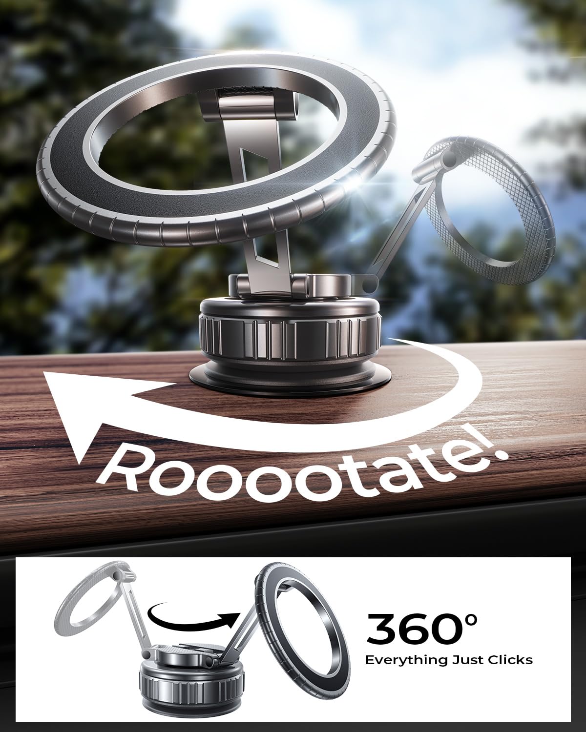 Mrglas 2025 Upgraded 360 Rotation Vacuum Magnetic Phone Holder Stand,For Magsafe Suction Cup Phone Mount [89+Lbs Strongest Sucti