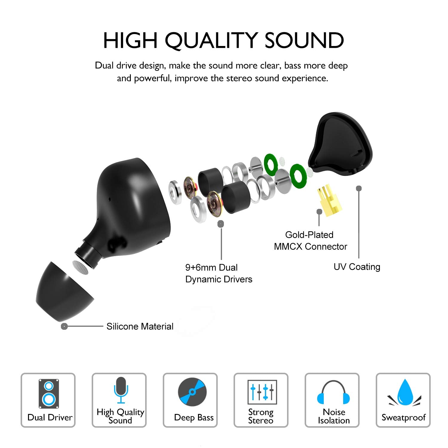 DCMEKA A09 HiFi In-Ear Monitor Headphones - Dual Dynamic Driver IEM with Detachable MMCX Cable