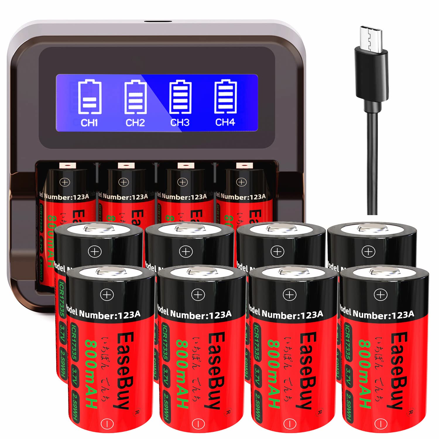 Easebuy Cr123A Batteries Rechargeable, 12 Pack 800Ma123A Rechargeable Batteries And Cr123A Charger For Arlo Cameras, Alarm Syste