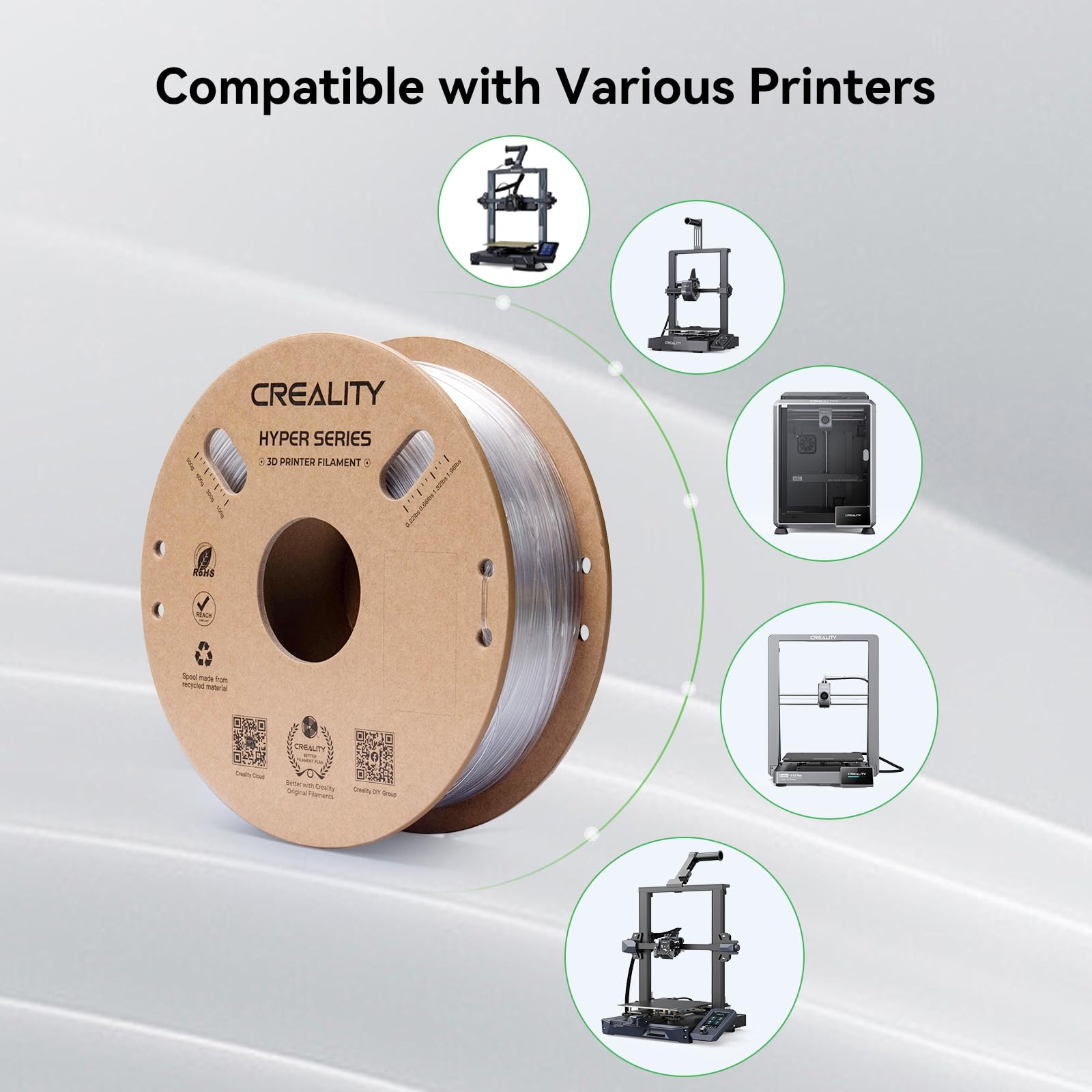 Creality Transparent Petg Filament 1.75Mm For K1 Max, 3D Printer Filament Designed For High Speed 30 600Mm/S, 1Kg(2.2Lbs)/Spool