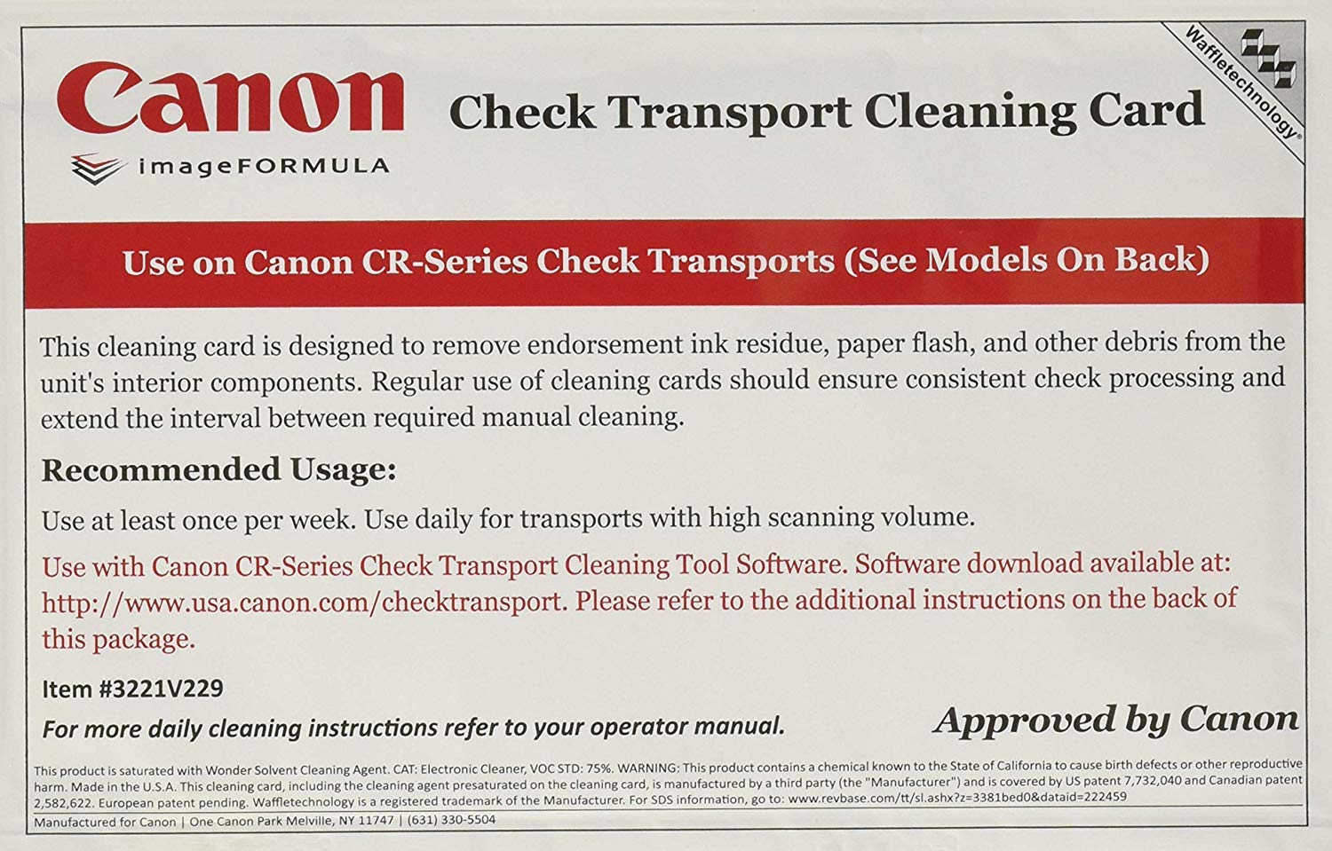 Cleaning Cards For Canon Cr Series Check Scanners (Box Of 15)
