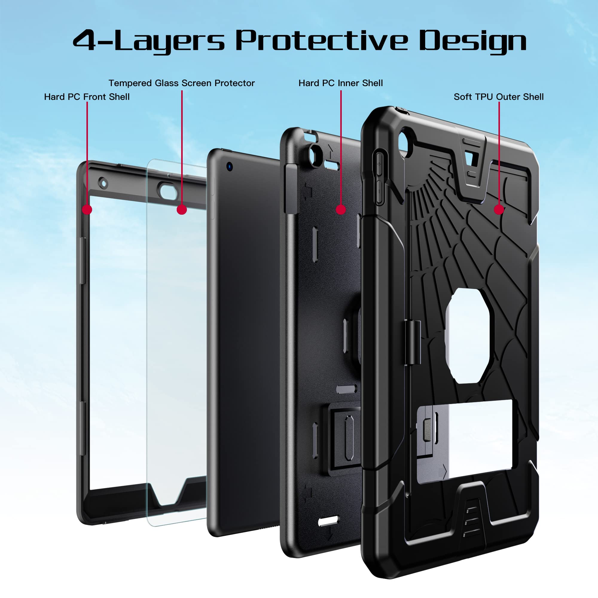 Bundle Of Ipad 9Th Generation Case 2021 And Glass Screen Protector | Ipad 10.2 Case For Kids 8Th 7Th Generation With Pencil Hold