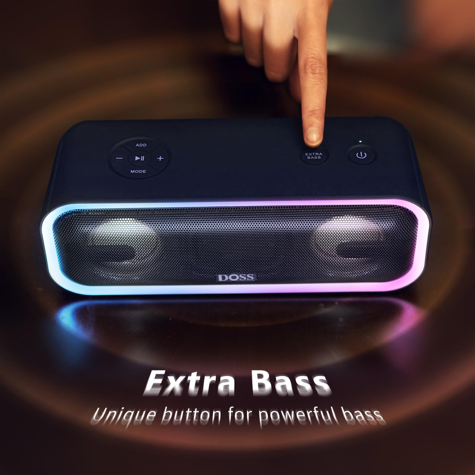 Doss Soundbox Pro+ Bluetooth Speaker With 24W Impressive Sound, Booming Bass, Ipx6 Waterproof, 15Hrs Playtime, Wireless Stereo Pairing, Mixed Colors Lights, 66 Ft  Blue