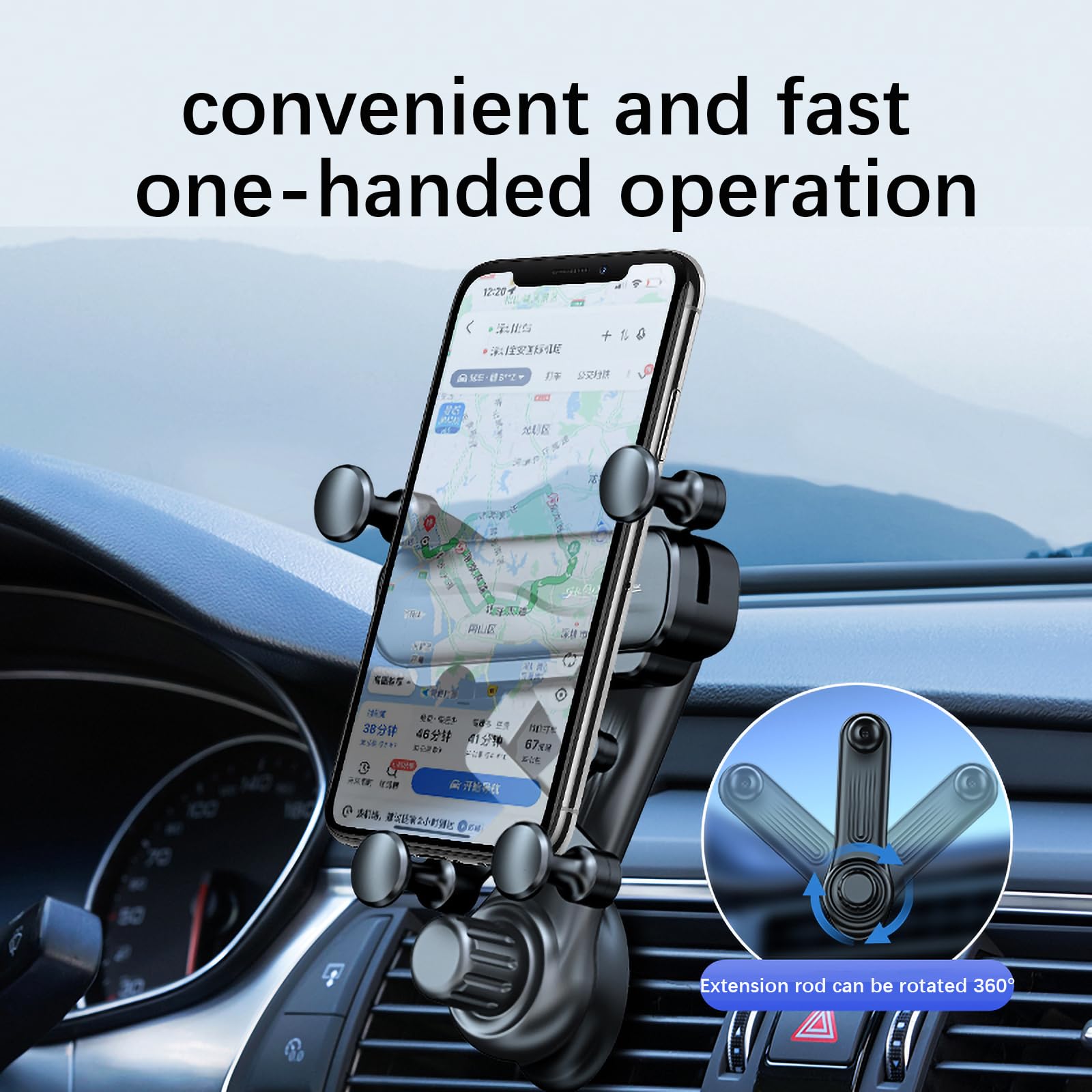 Nijizs Car Phone Holder With Rotatable Swing Arm, Hands-Free Car Vent Phone Mount With Metal Air Vent Clip Fit For All Iphone An