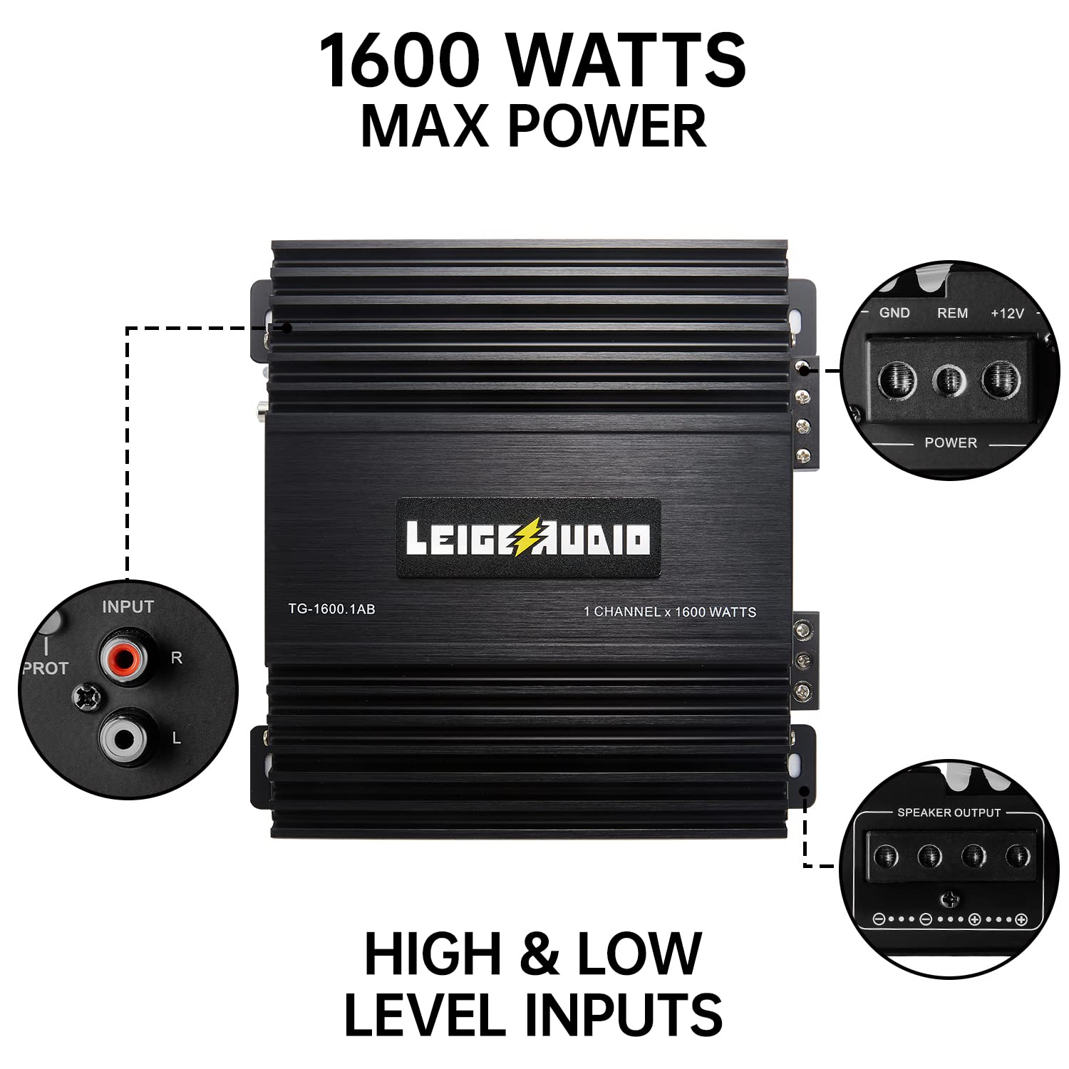 Leigesaudio 1600 Watts Monoblock Amplifier, Class A/B, Remote Subwoofer Control, Mosfet Power Supply, Subwoofer Amplifiers For C