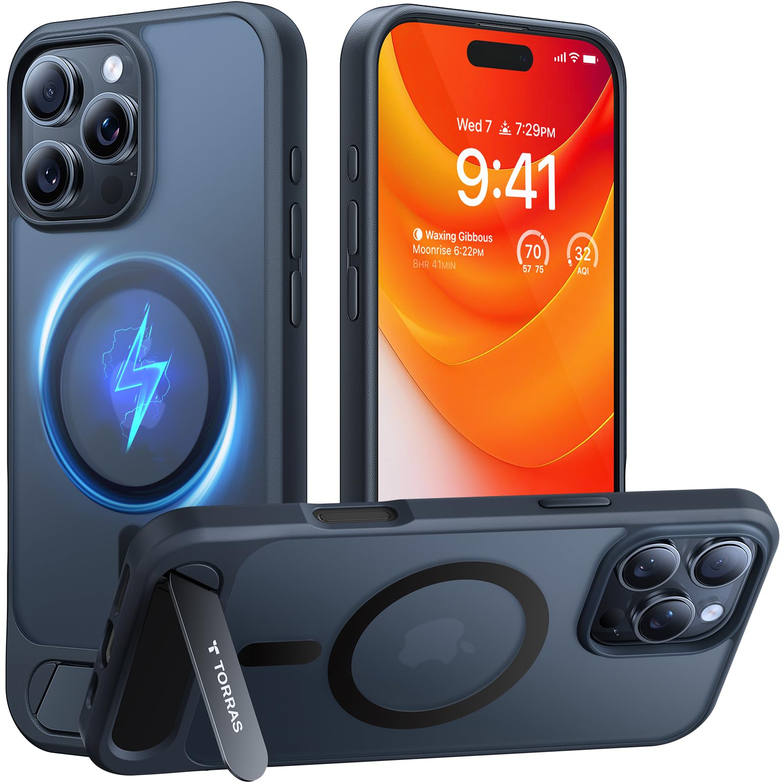 Torras Strong Magnetic & Seamless Stand For Iphone 16 Pro Case, [18N Mighty Magnetic] [12Ft Mil Grade Drop Tested] [Fit For Mags