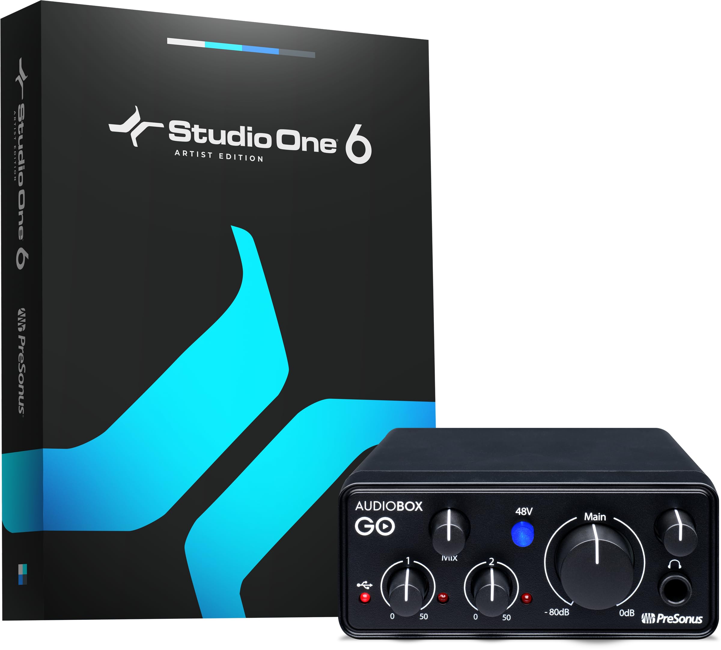 PreSonus AudioBox GO | USB-C Audio Interface for music production with Studio One DAW Recording Software, Music Tutorials, Sound