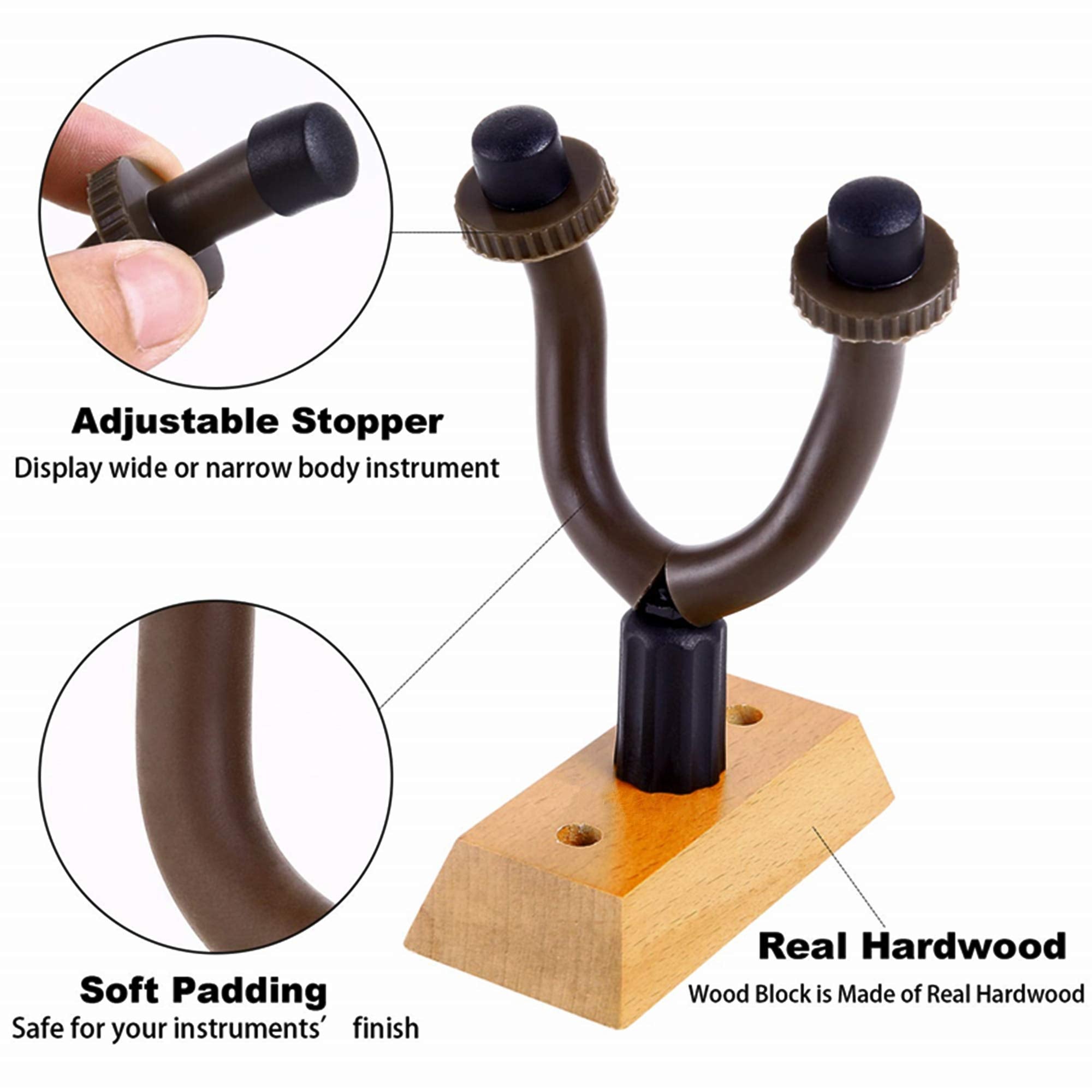 CC CAIHONG Guitar Wall Mount Hanger 6 Pack - Hardwood Hook Holder for Guitars, Bass, Ukulele - Easy to Install with Screws