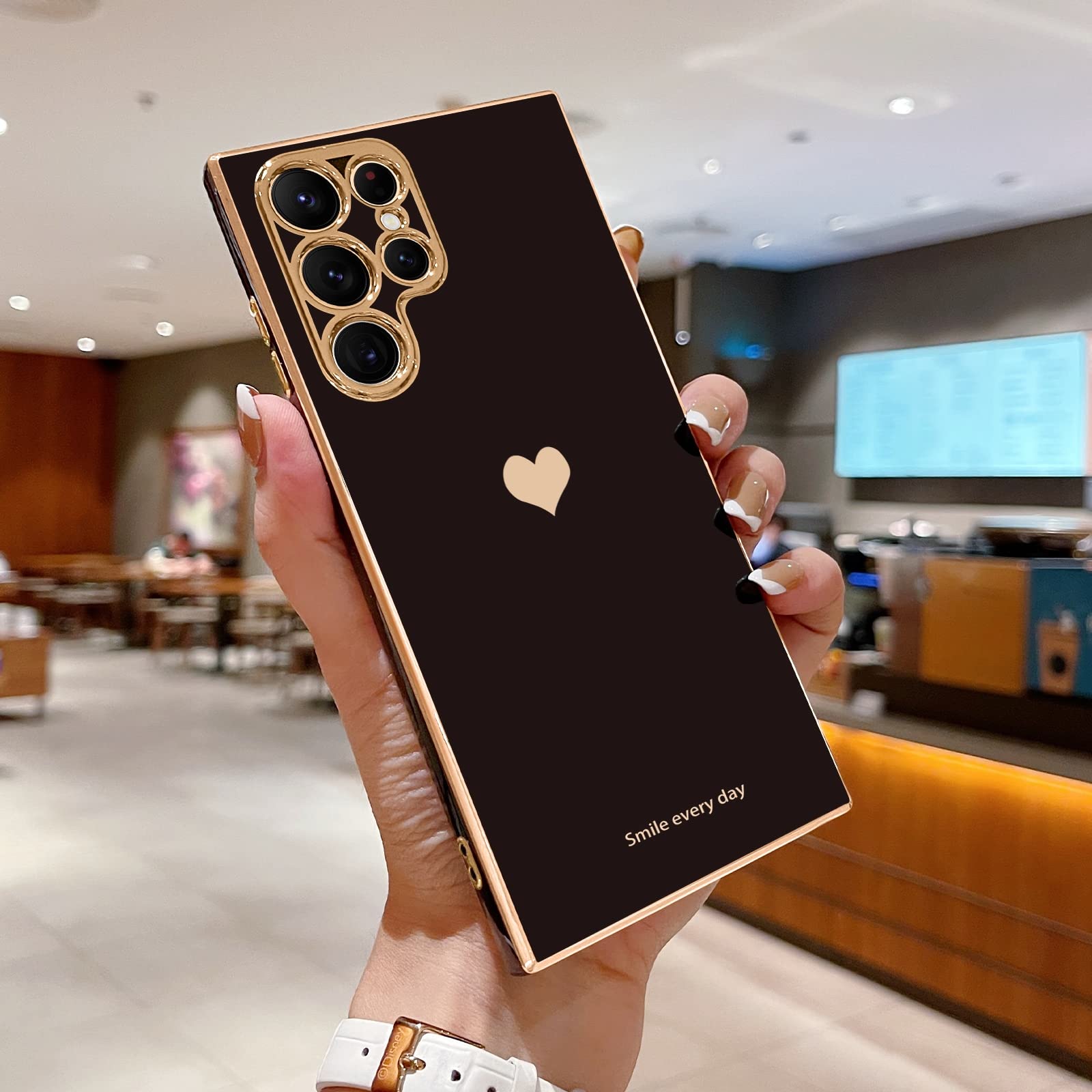 Teageo Galaxy S22 Ultra 5G Case   Cute Love Heart, Luxury Bling, Soft Silicone Bumper, Camera Protection, Black