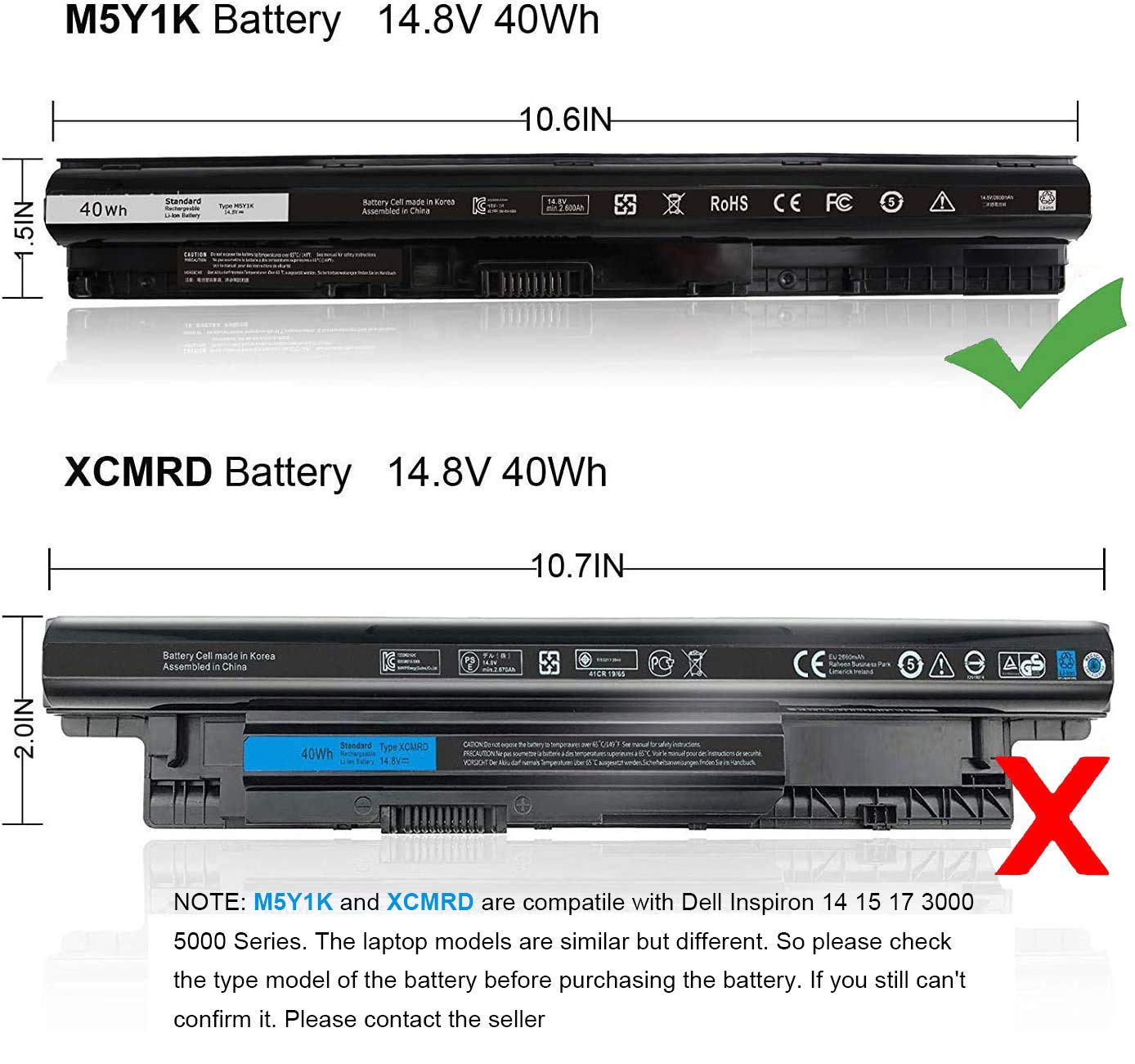 40Wh M5Y1K 14.8V Battery For Dell Inspiron 15 5000 3000 Series 5566 5558 5559 5552 3551 3552 3558 17 5755 5756 5758 5759 14 3451