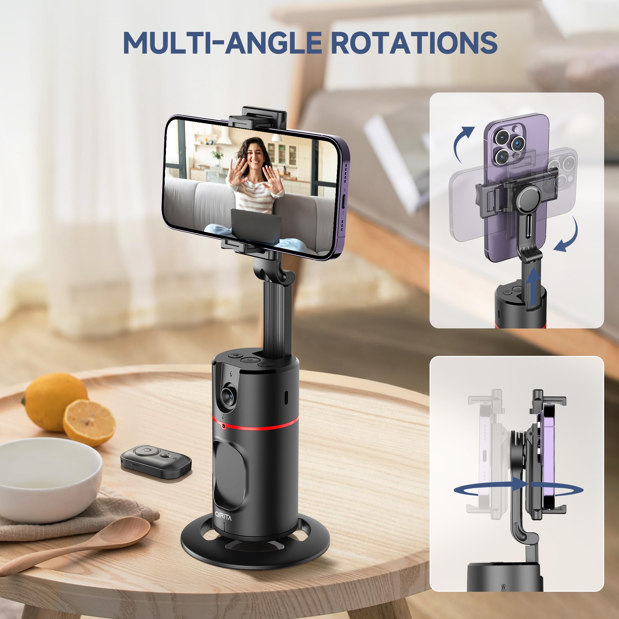 Auto Face Tracking Tripod, No App, Smart Shooting Phone Holder With Remote, 360 Rotation Body Phone Camera Mount With Phone Hold