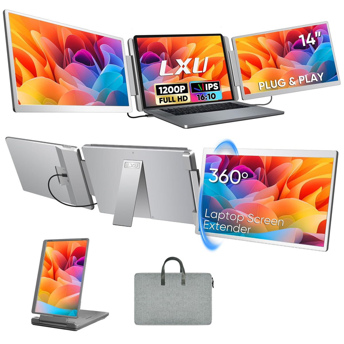 Laptop Screen Extender, FHD 1200P 16:10 IPS Portable Monitor for Lapto ...