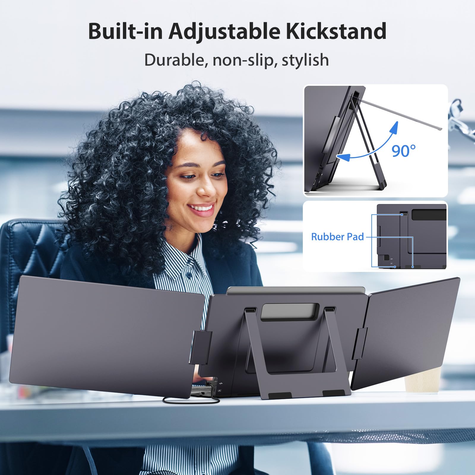 Kyy Triple Laptop Monitor Extender, 14'' 1080P Fhd Ips Dual Portable External Screen, One Cable Usb C Travel For 12 16'' Laptop,