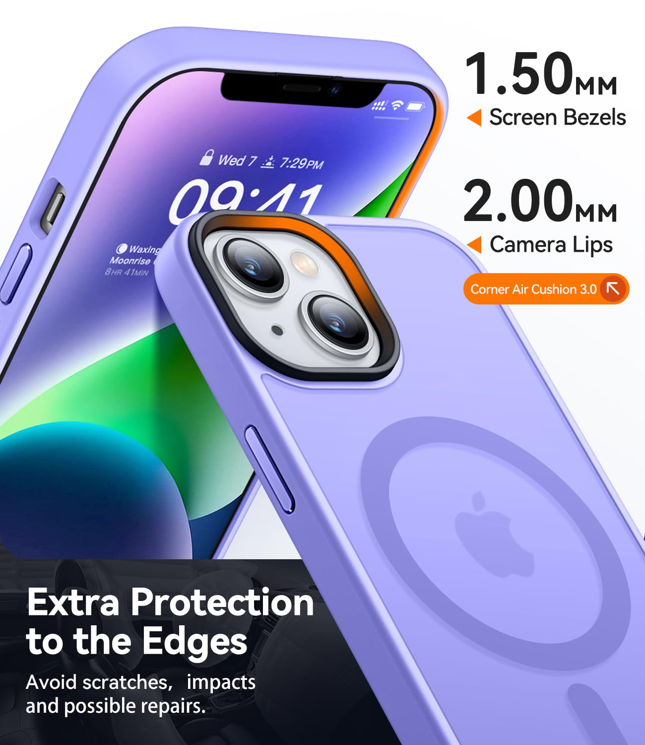 Canshn For Iphone 14 Case/Iphone 13 Case, Compatible With Magsafe, Translucent Matte Back Slim Shockproof Phone Cover, Light Pur