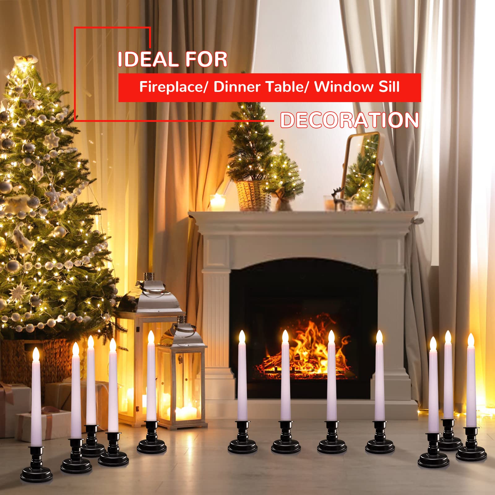 Pchero Led Taper Candles With Remote Timers, 6 Pack Flameless Battery Operated Flickering Window Candles With Candlestick Holder