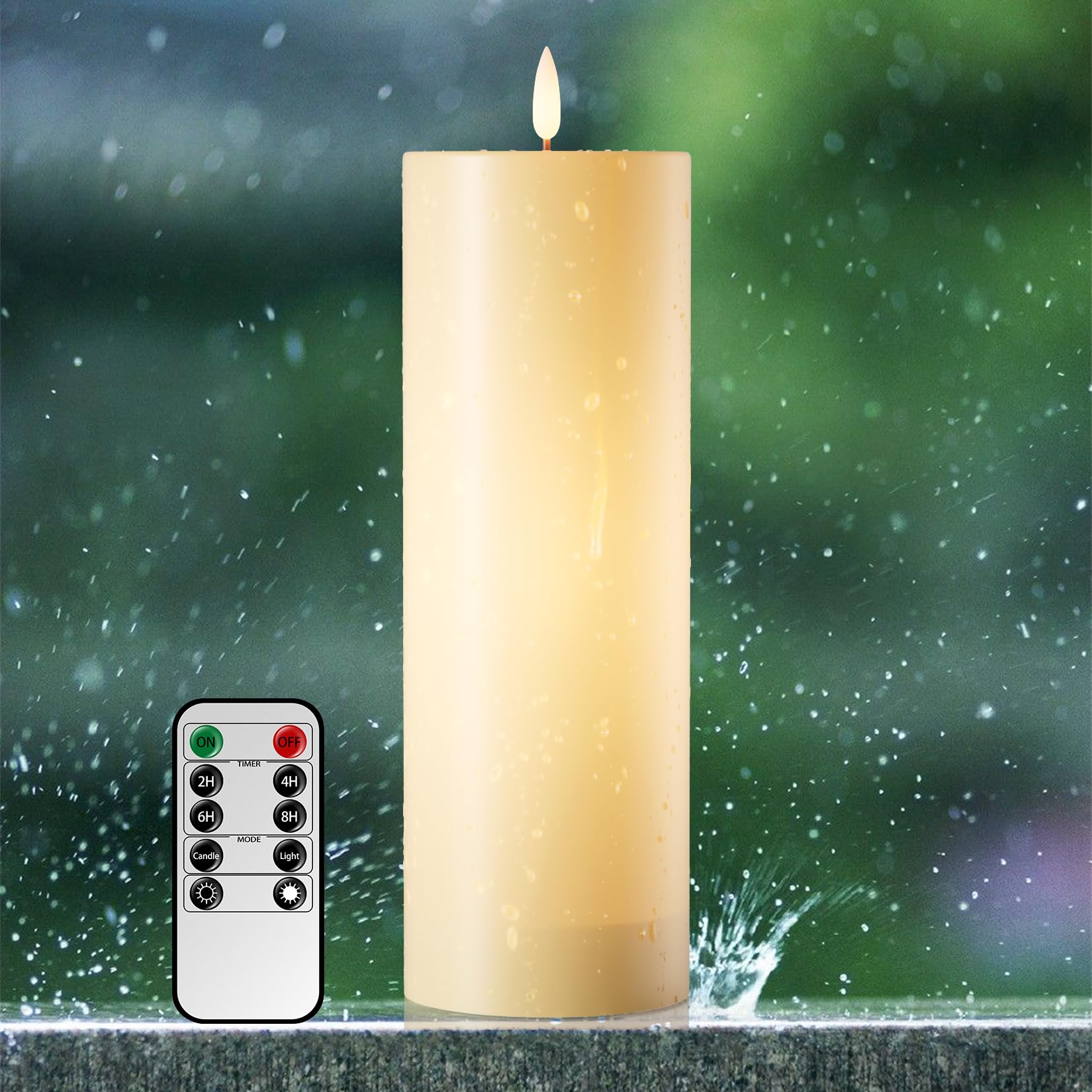 Aoxdwge 14''X4'' Flickering Pillar Candles With Remote, 1Pcs Extra Large Battery Operated Waterproof Led Candles With Timer, Led