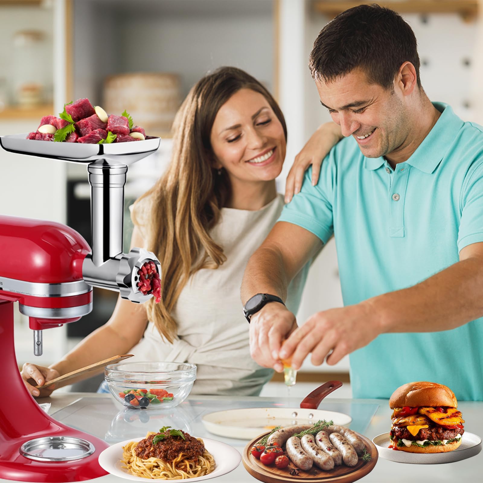 Meat Grinder Pasta Maker Attachment For All Kitchenaid Stand Mixers,For Kitchen Aid Mixer Accessories Includes Metal Meat Grinde