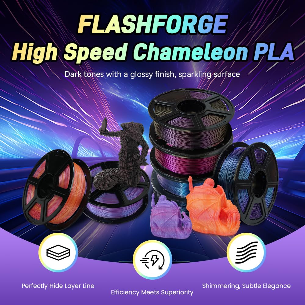 Flashforge Chameleon Rapid Pla Filament 1.75Mm Burnt Titanium, Pla Color Shift High Flow Speedy 3D Printer Filament, Max 500Mm/S