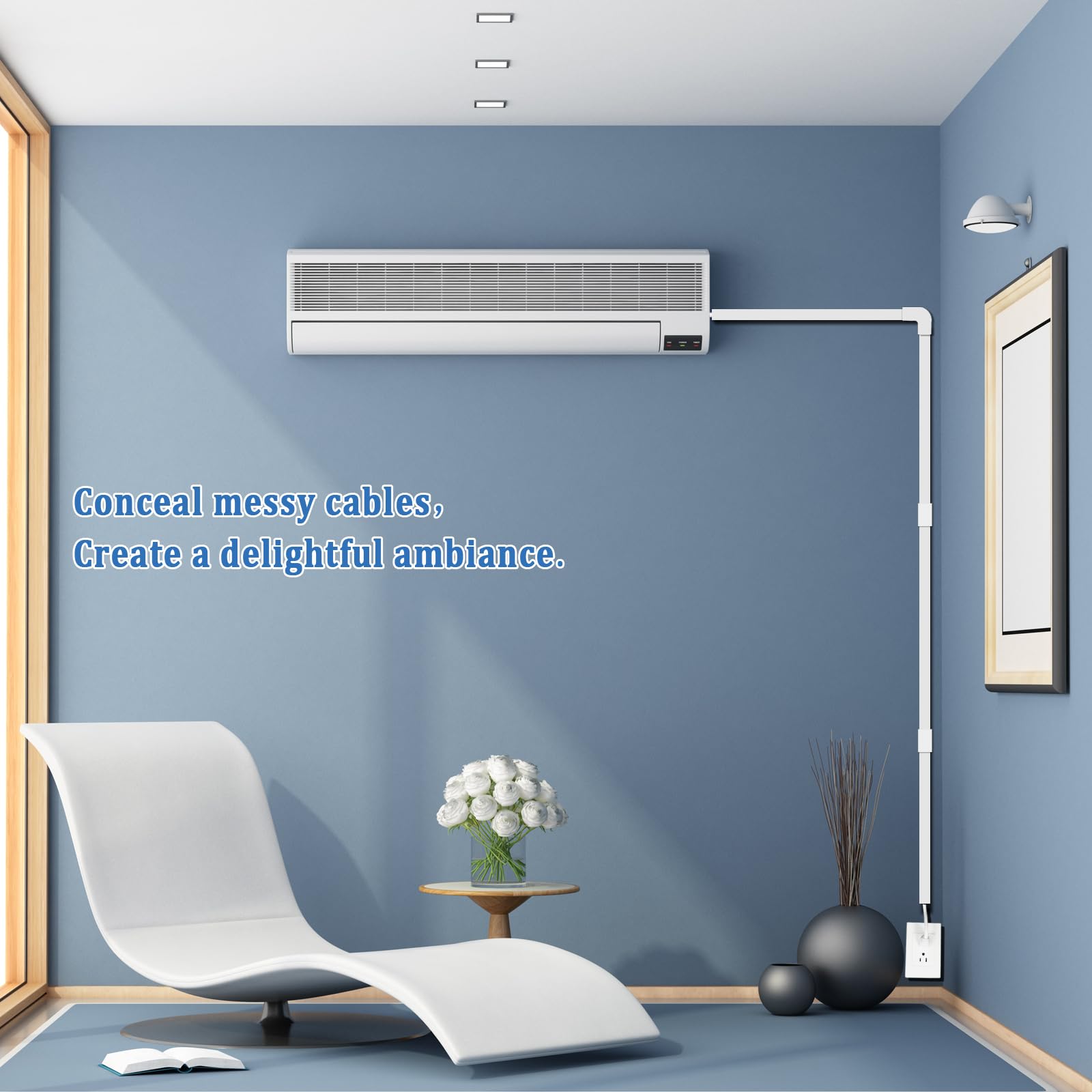 Wire Covers For Cords On Wall   Cord Management On Wall For Home And Office, Paintable Pvc Cable Raceway Cover (White, 125'')