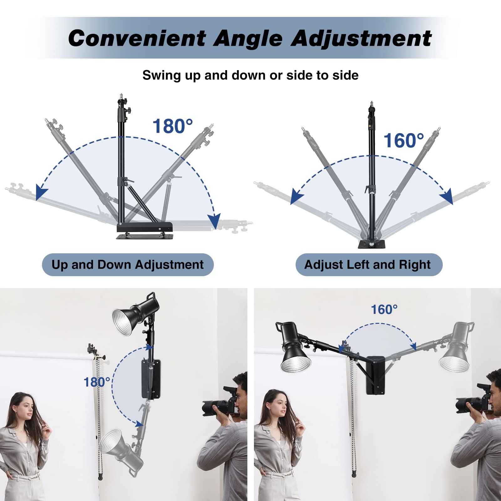 Ifongsh 51''/130Cm Adjustable Wall Mount Triangle Boom Arm With 9.8''/25Cm Metal Flexible Tube Arm, Support 180 Rotation For Rin