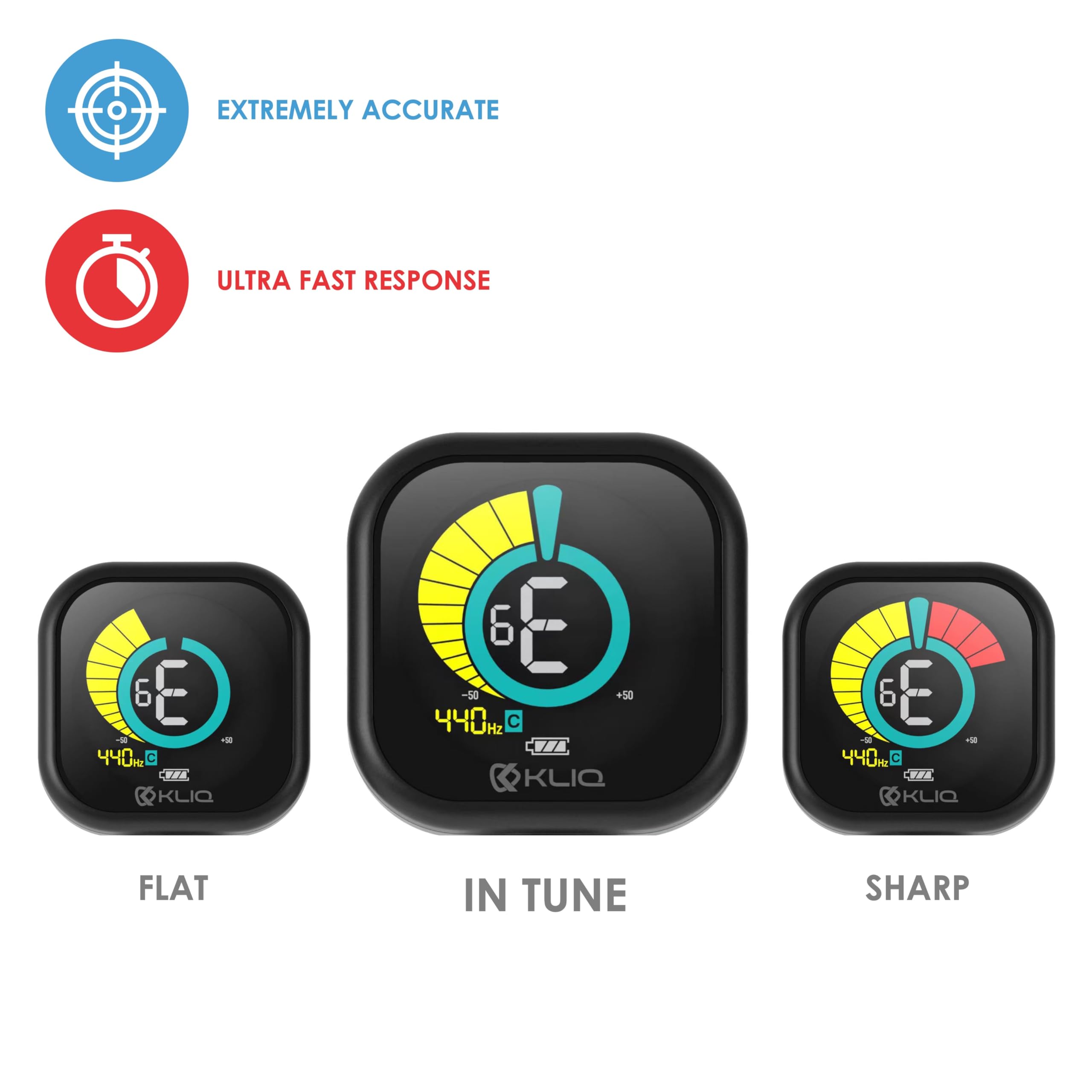 Kliq Ubertuner Pdq   Rechargeable Professional Clip On Tuner For All Instruments   With Guitar, Ukulele, Violin, Bass & Chromati