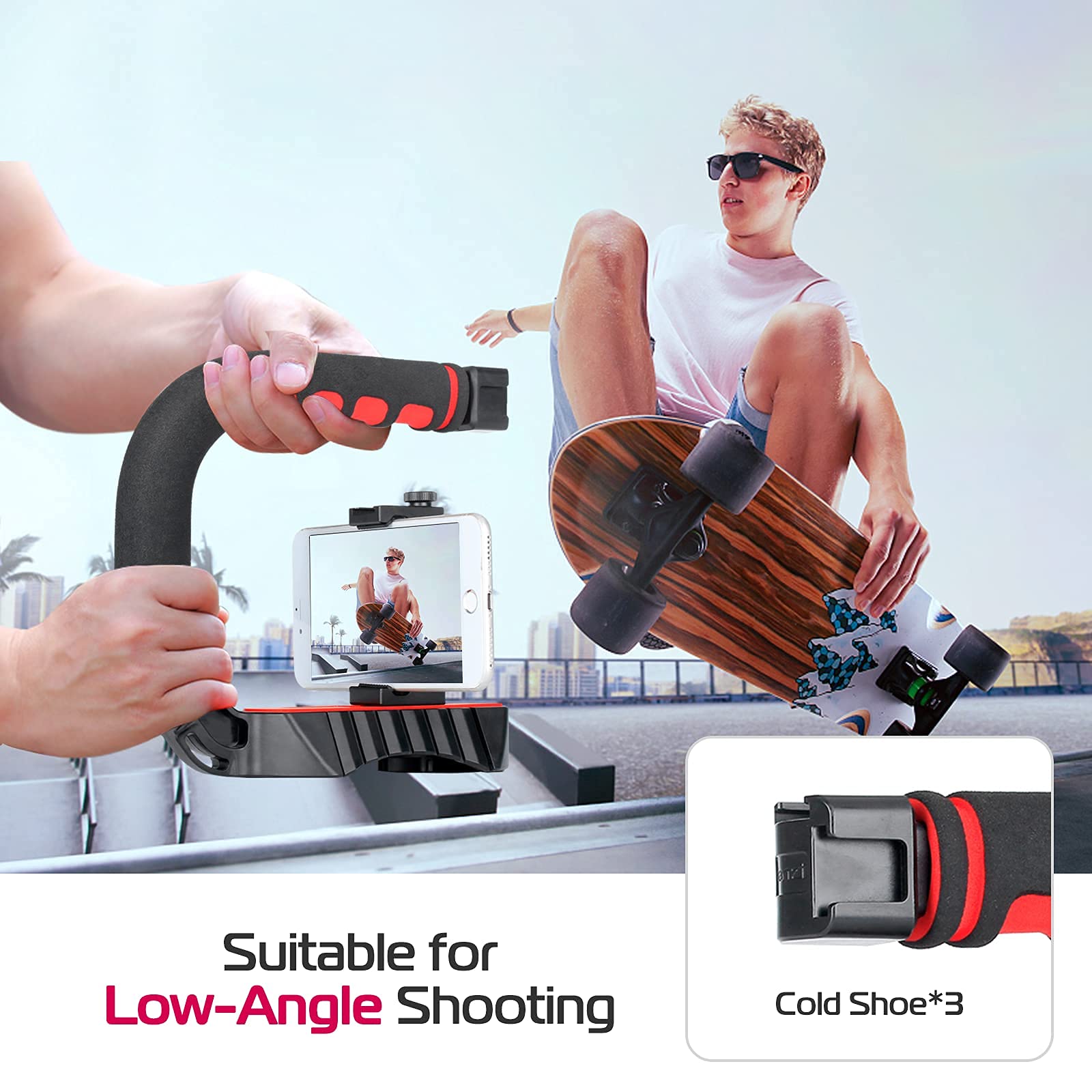 Ulanzi U Grip Pro Handheld Video Rig Steadicam With Triple Cold Shoe, Stabilizing Handle Grip Compatible For Iphone 13 12 Pro Ma