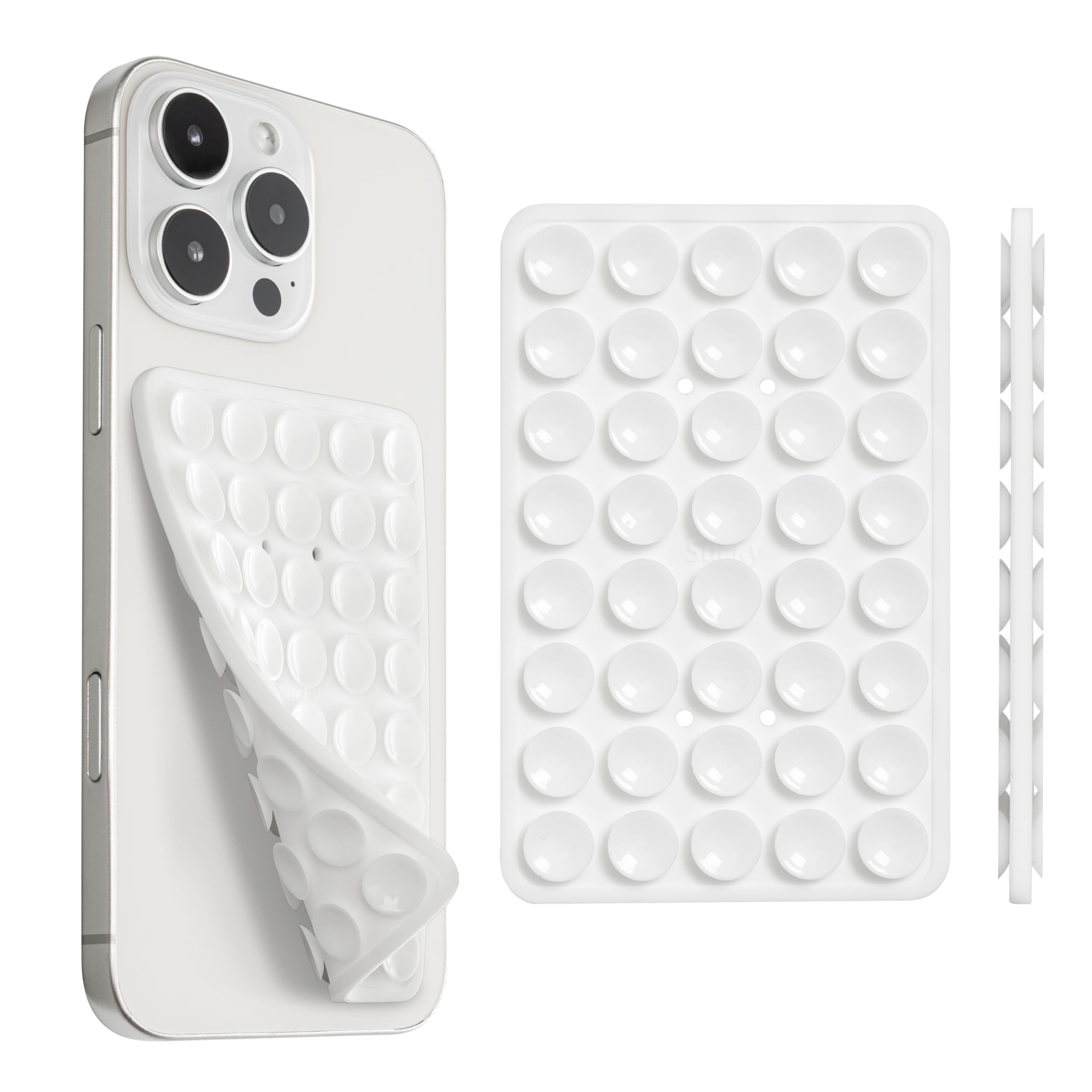 Sucky Upgraded Double Sided Suction Phone Octo Cup Buddy Mount - Anti-Slip Holder - Sticky Grip For Selfies, Videos (Pearl White