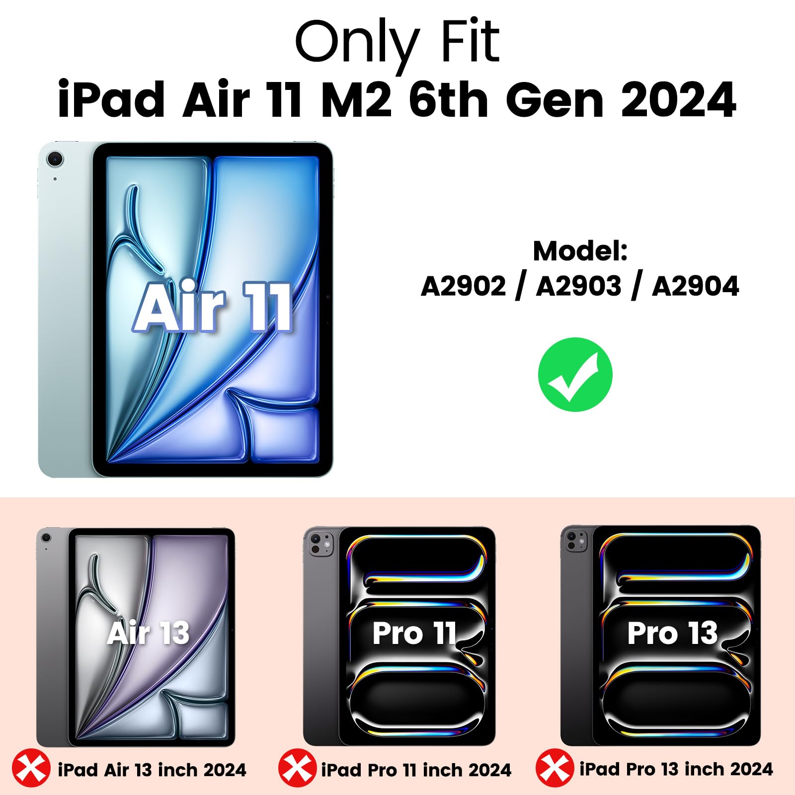 Timecity Case For Ipad Air 11 Inch M2 2024 6Th Generation(Model: A2902, A2903, A2904) With Built In Screen Protector, 360 Rotati