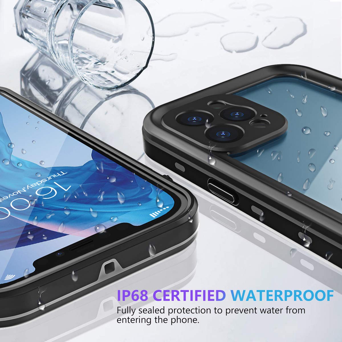 Ibelief Waterproof Case Designed For Iphone 12 Pro 6.1 Inch,Full Body Sealed Cover With Built In Screen Protector,Ip68 Waterproo