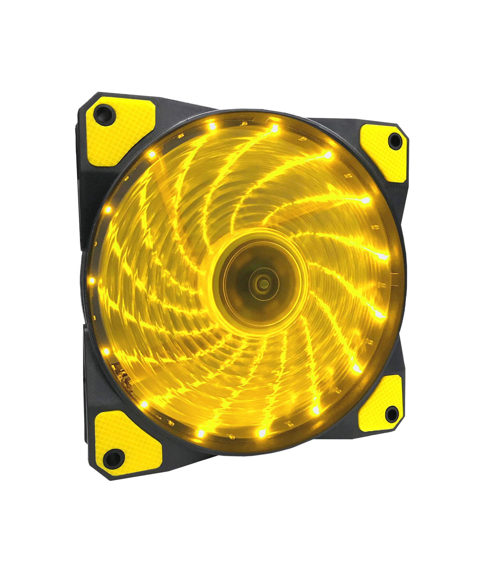 Apevia Af212L Syl 120Mm Yellow Led Ultra Silent Case Fan W/ 15 Yellow Leds & Anti Vibration Rubber Pads (2 Pk)
