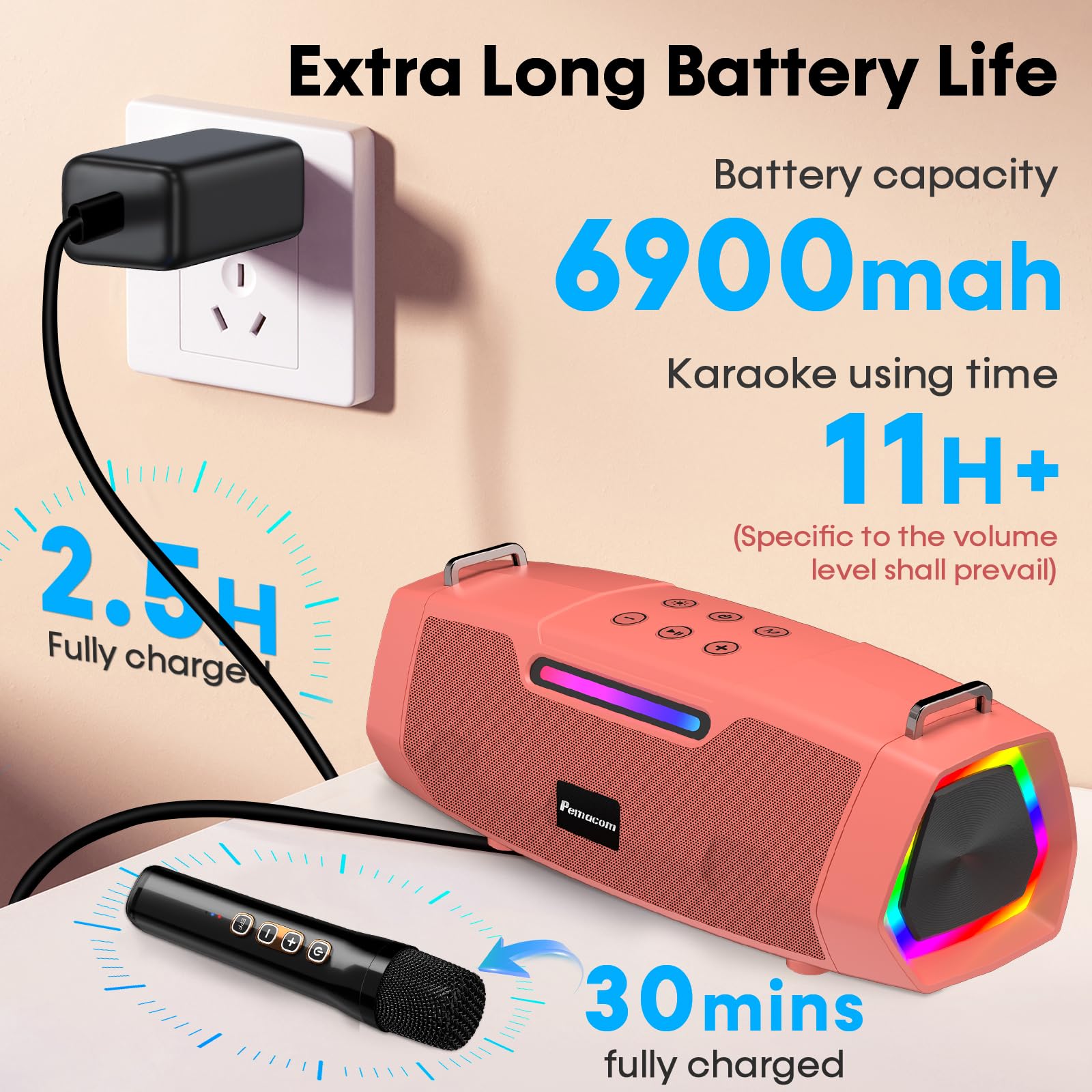 Portable Karaoke Machine For Karaoke Fan   60W Powerful Bluetooth Speaker With Two Wireless Microphones For Outdoor & Family Fes