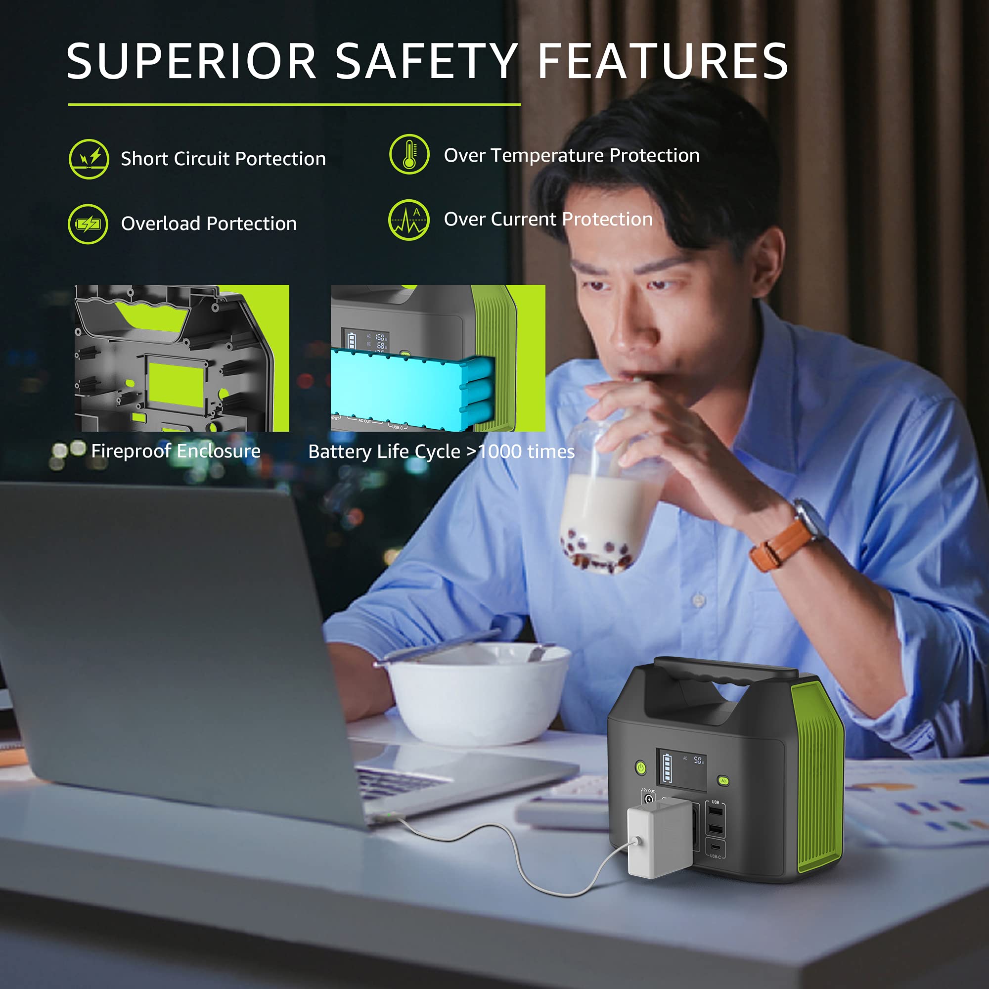 Portable Power Station 150W 155Wh, Enginstar Power Bank With 110V Ac Outlet, 42000Mah 6 Outputs External Battery Pack With Led L