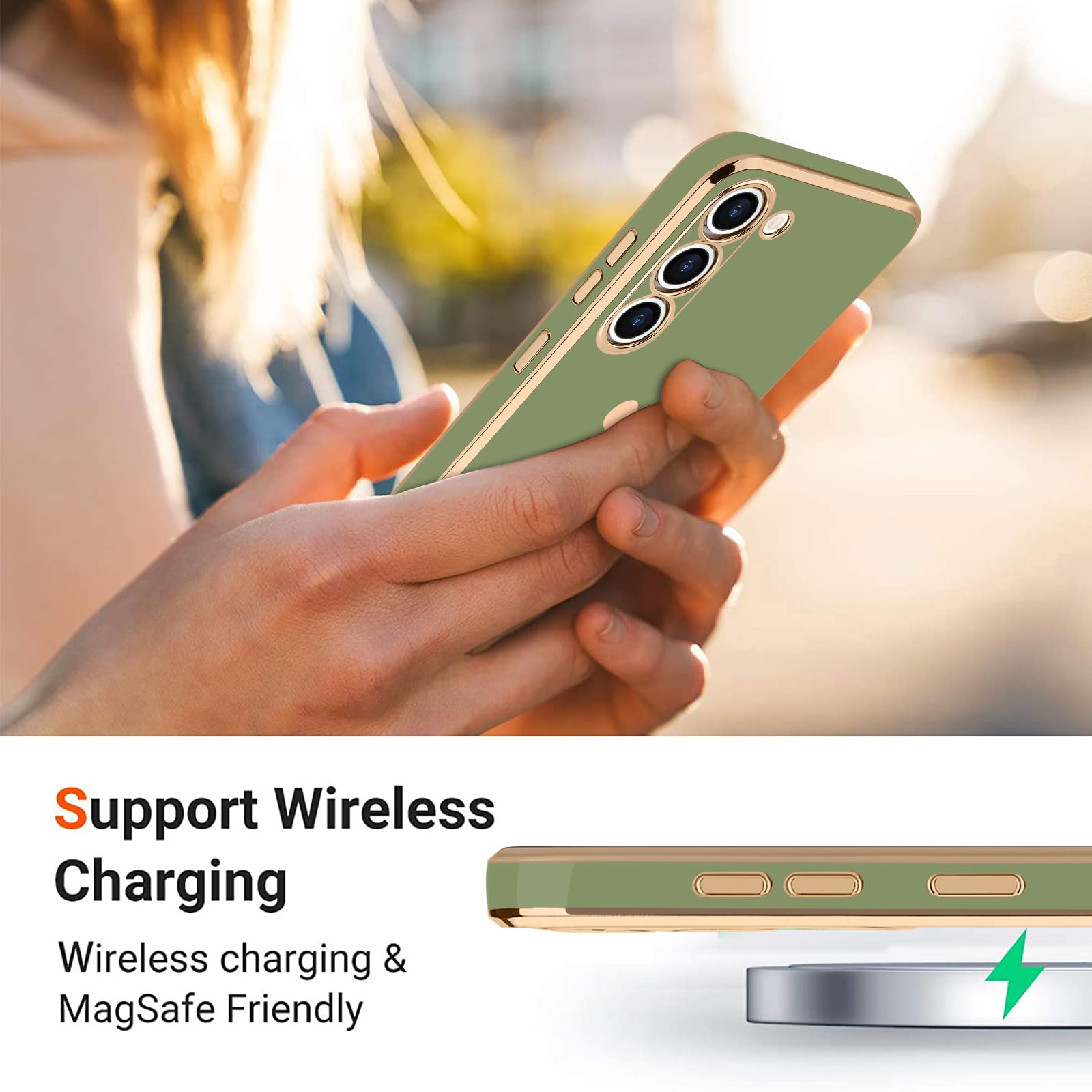 Teageo For Samsung Galaxy S23 5G Case For Women Girl Cute Love Heart Luxury Bling Soft Back Cover Raised Full Camera Protection