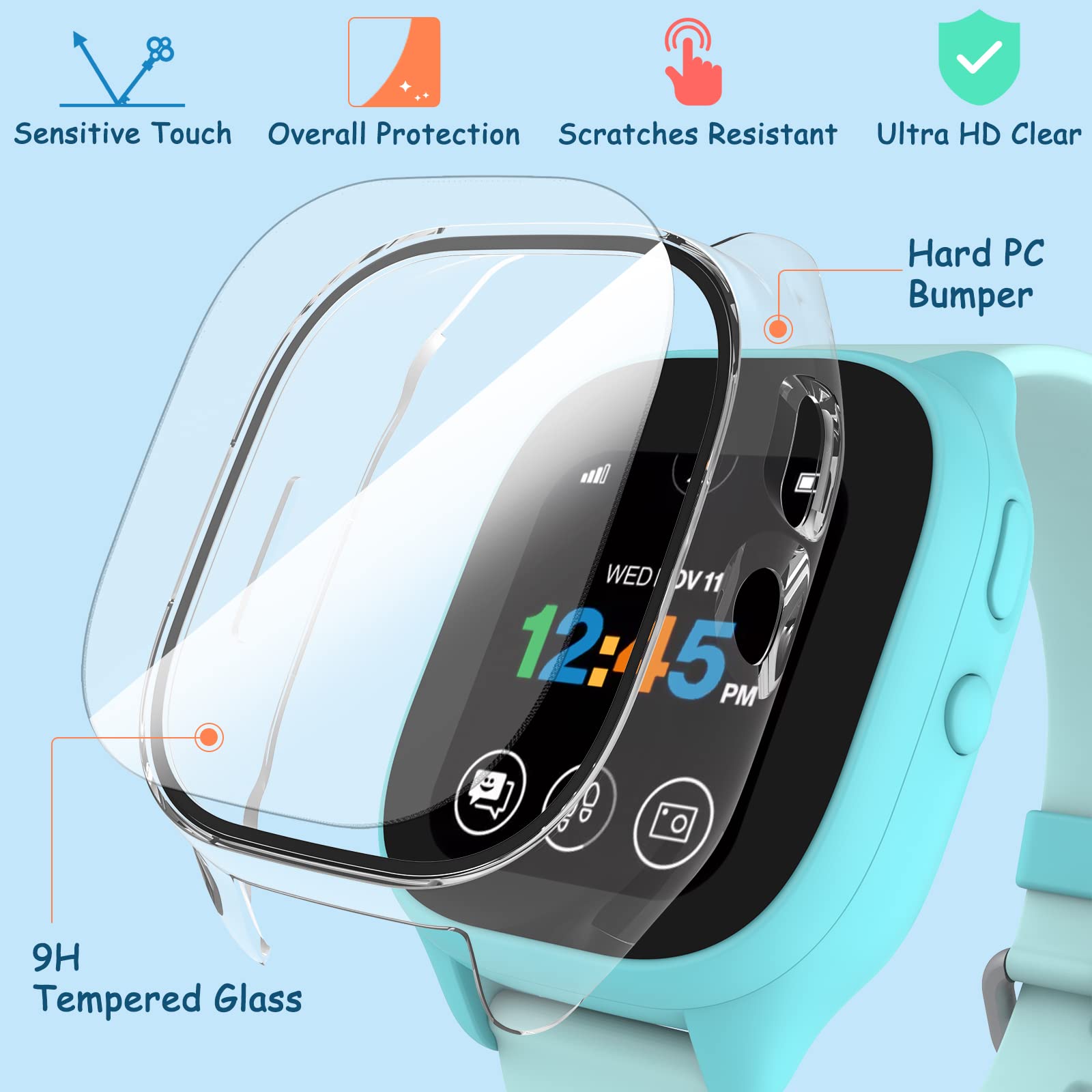 Ottpluscase 2 Pack Clear Case For Gizmo Watch 3 Screen Protector With 9H Tempered Glass, Gizmo 3 Screen Protector Case For Kids,