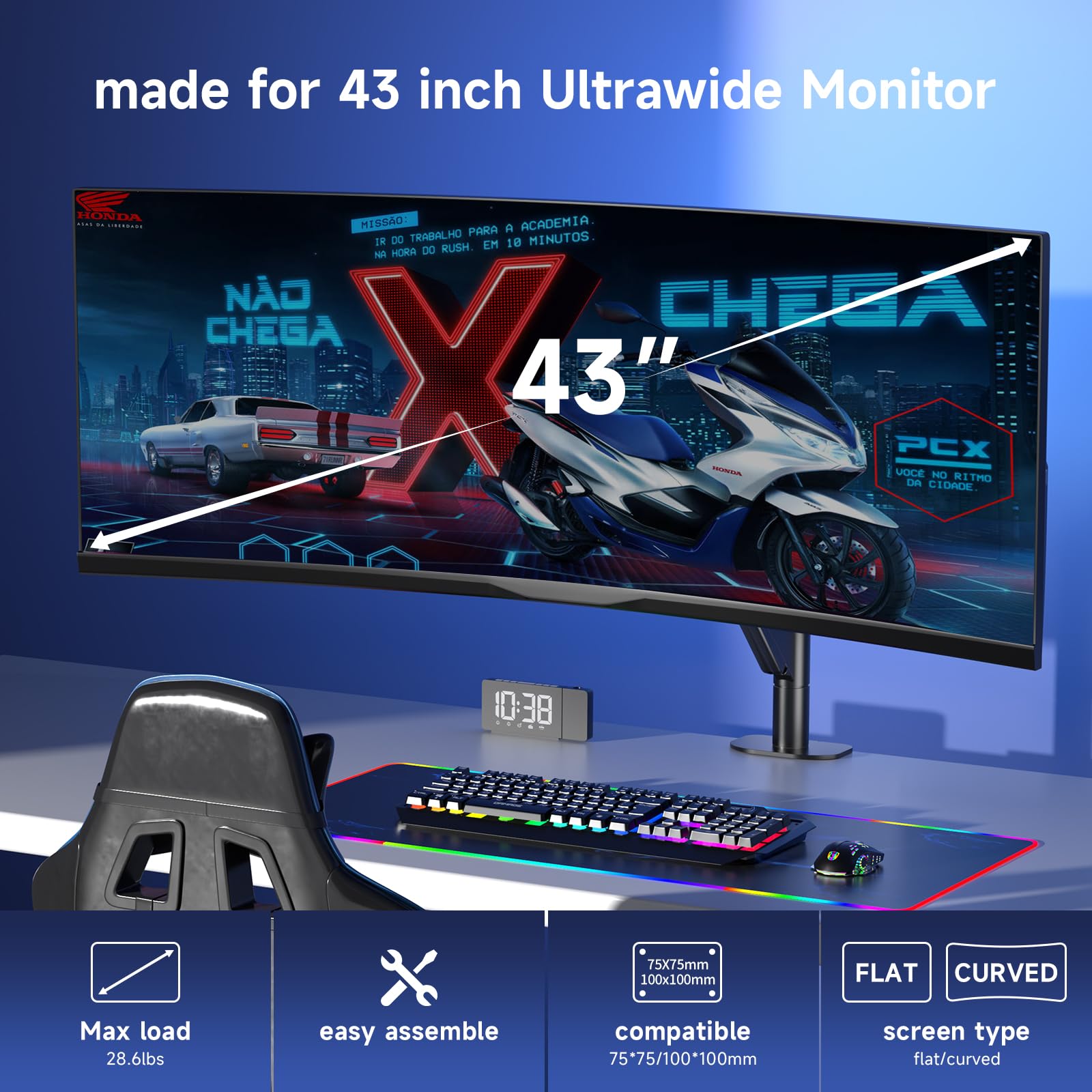 Pholiten Premium Aluminum Heavy Duty Monitor Arm,Ultrawide Monitor Arm,Full Motion Single Monitor Mount For Computer Screens Up