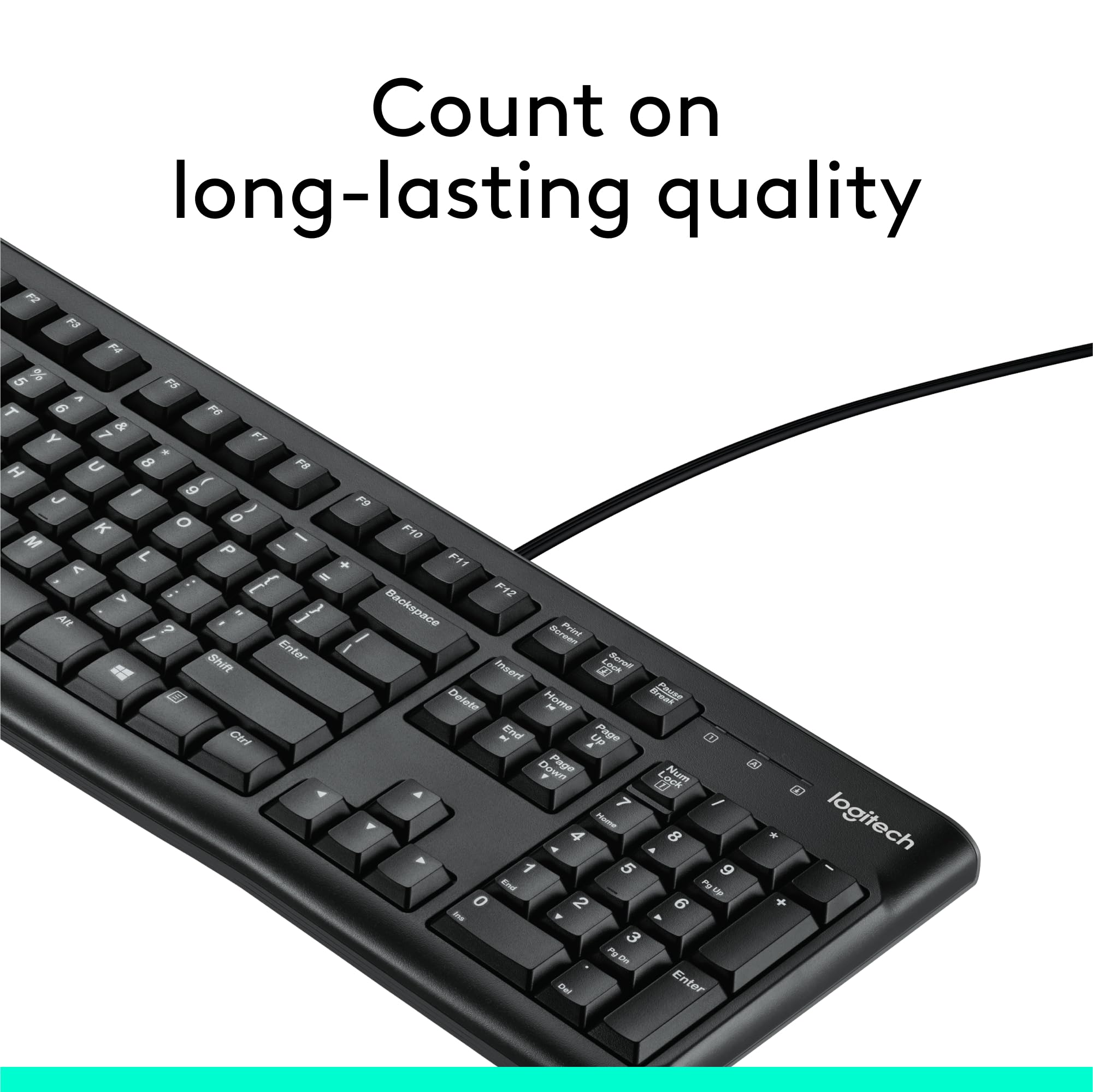 Logitech K120 Wired Keyboard For Windows, Plug And Play, Full Size, Spill Resistant, Curved Space Bar, Compatible With Pc, Lapto