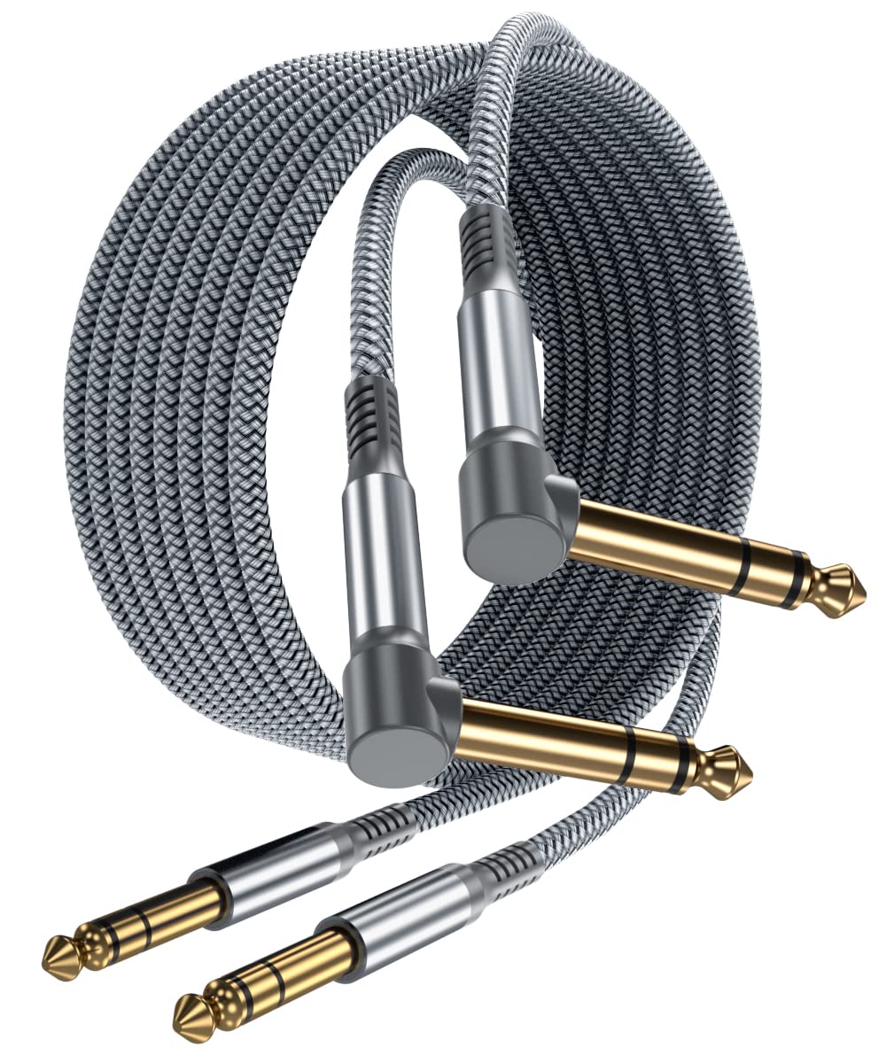 Elebase 1/4 Inch Trs Instrument Cable 15Ft 2 Pack,Right Angled To Straight 6.35Mm Male Jack Stereo Audio Cord,6.35 Balanced Inte
