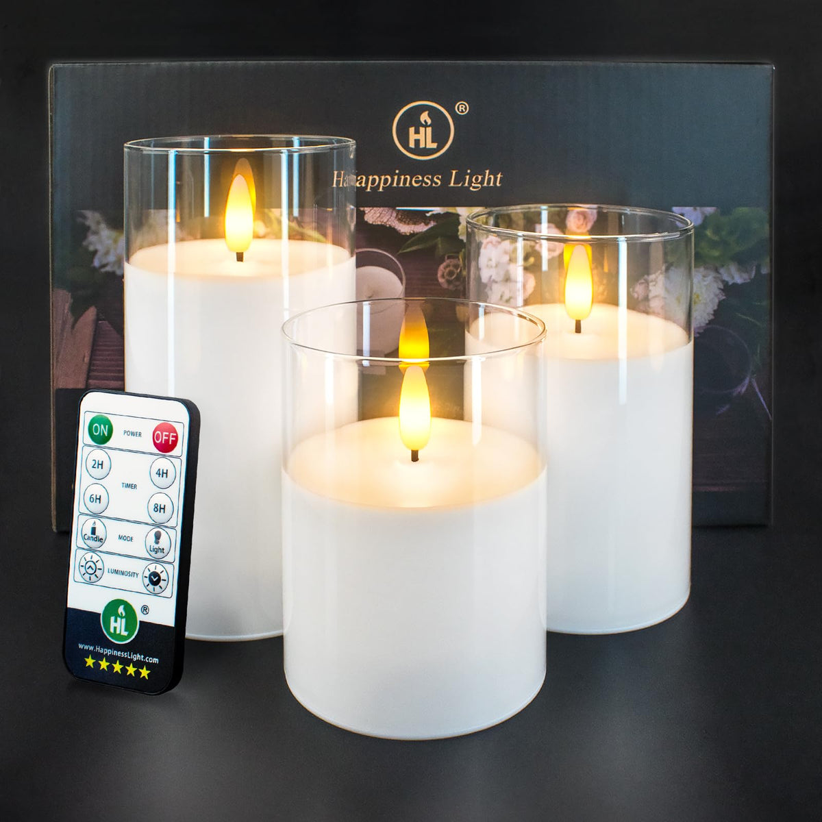 Clear Glass Flameless Candles With Remote 600Hours Battery Operated With Timer Flickering Led Pillar Candles Real Wax For Party,