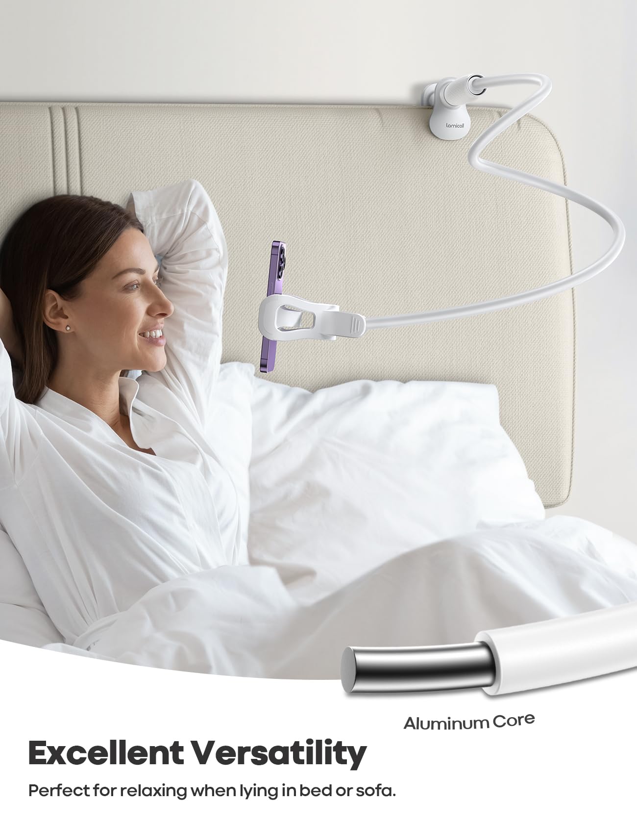 Lamicall Gooseneck Phone Holder For Bed   360 Adjustable Clamp Clip, Overhead Cell Phone Mount Stand For Desk, Compatible With A