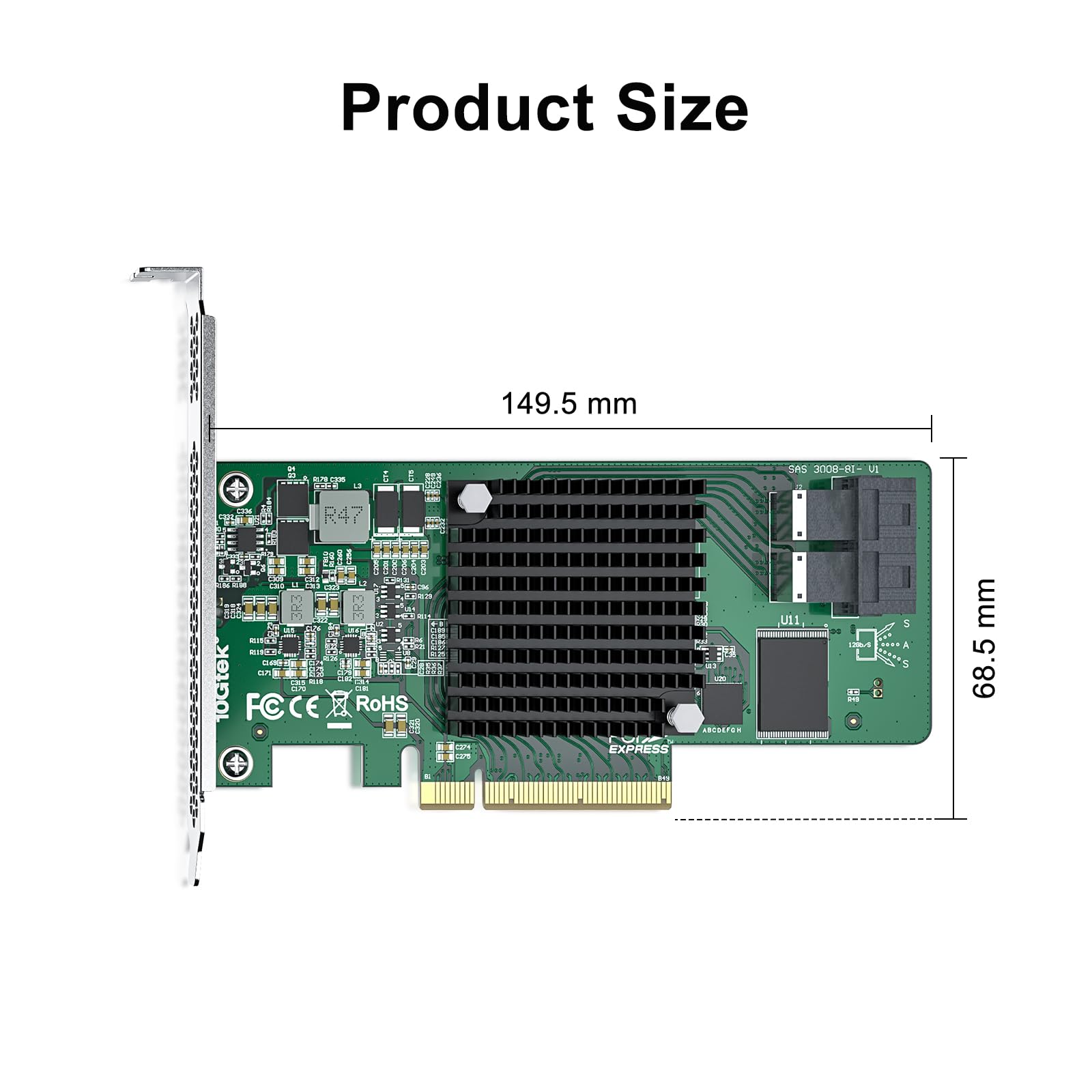 12G Internal Pci Express Sas/Sata Hba Raid Controller Card, Broadcom'S Sas 3008, Compatible For Sas 9311 8I, Support Raid 0/1/1E